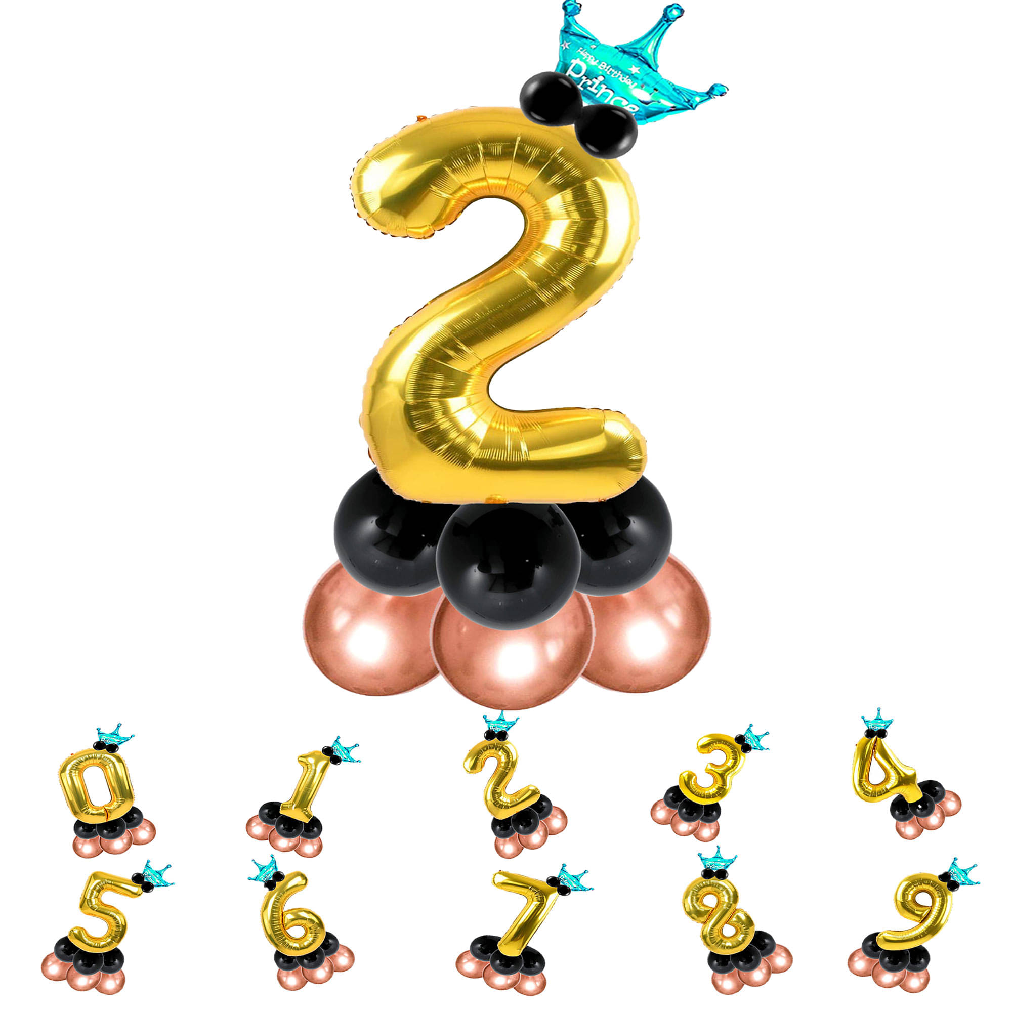     			Bubble Bells 2/Two number 32 Inch Golden color Foil Number Balloon For 2nd Birthday & Anniversary, baby shower Decoration Kit, For 2 Years Kids, Girl & Boy, adults, Helium Balloon, Crown Metalic Pastel Balloons for Party birthday photoshoot ( PACK OF 14 )