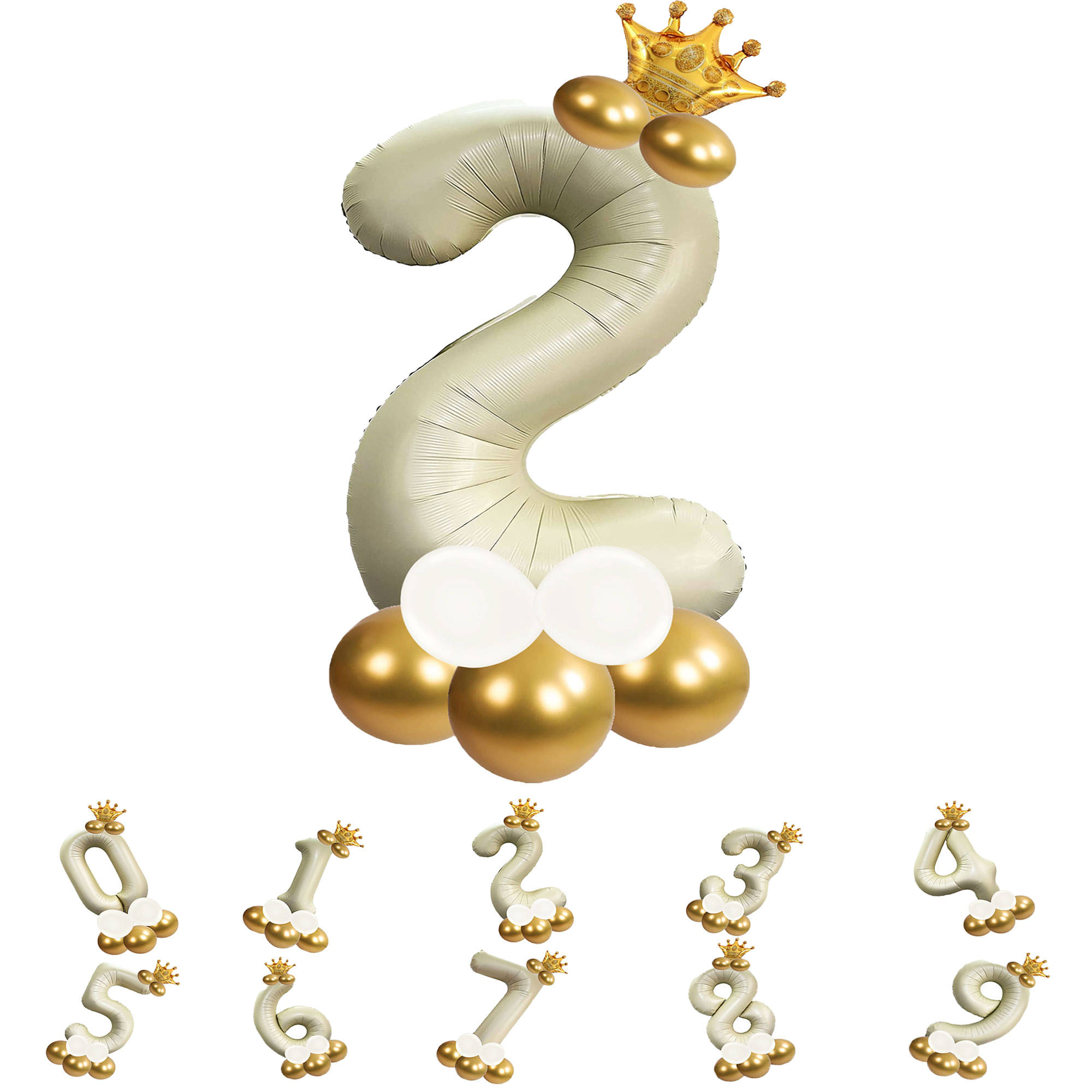     			Bubble Bells 2/Two number 32 Inch Cream color Foil Number Balloon For 2nd Birthday & Anniversary, baby shower Decoration Kit, For 2 Years Kids, Girl & Boy, adults, Helium Balloon, Crown Metalic Pastel Balloons for Party birthday photoshoot ( PACK OF 14 )
