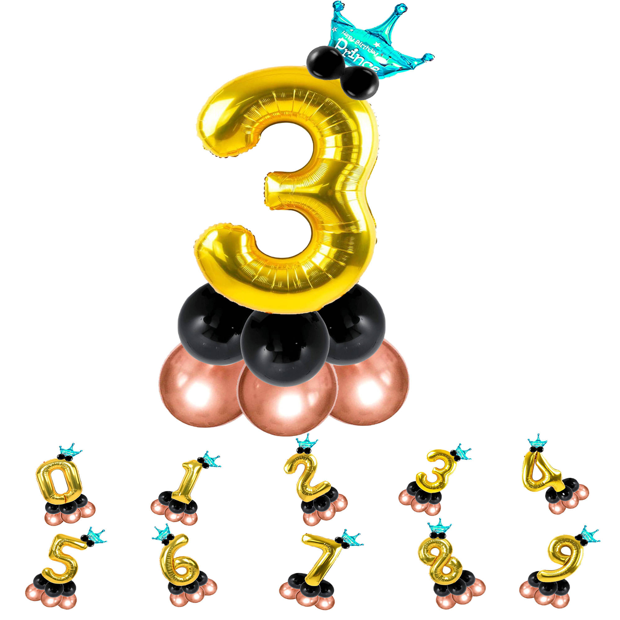     			Bubble Bells 3/Three number 32 Inch Golden color Foil Number Balloon For 3 Birthday & Anniversary, baby shower Decoration Kit, For 3 Years Kids, Girl & Boy, adults, Helium Balloon, Crown Metalic Pastel Balloons for Party birthday photoshoot ( PACK OF 14 )