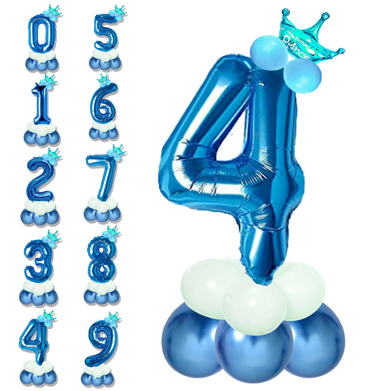     			Bubble Bells 4/Four number 32 Inch Blue color Foil Number Balloon For 4th Birthday & Anniversary, baby shower Decoration Kit, For 4 Years Kids, Girl & Boy, adults, Helium Balloon, Crown Metalic Pastel Balloons for Party birthday photoshoot ( PACK OF 14 )