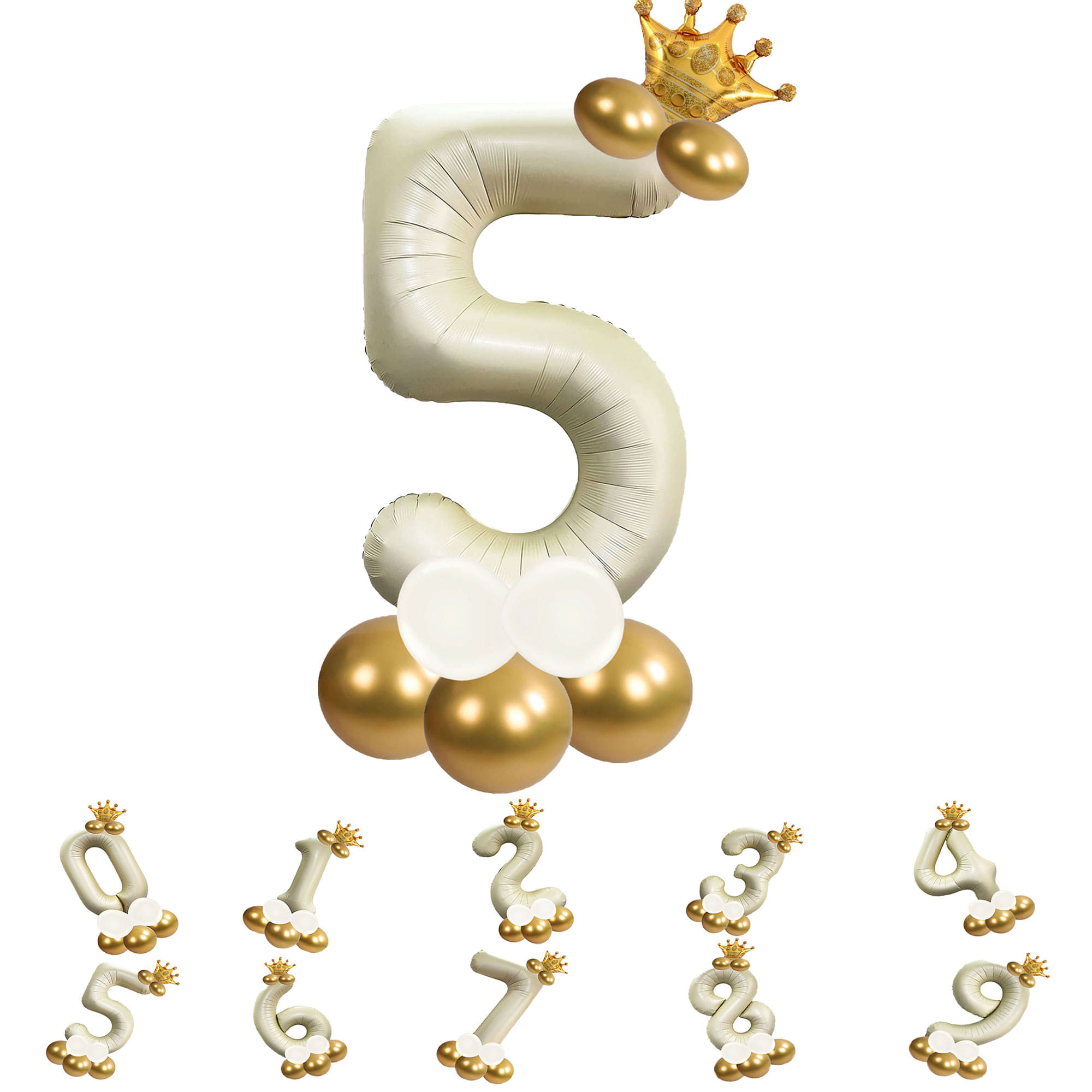     			Bubble Bells 5/Five number 32 Inch Cream color Foil Number Balloon For 5th Birthday & Anniversary, baby shower Decoration Kit, For 5 Years Kids, Girl & Boy, adults, Helium Balloon, Crown Metalic Pastel Balloons for Party birthday photoshoot ( PACK OF 14 )