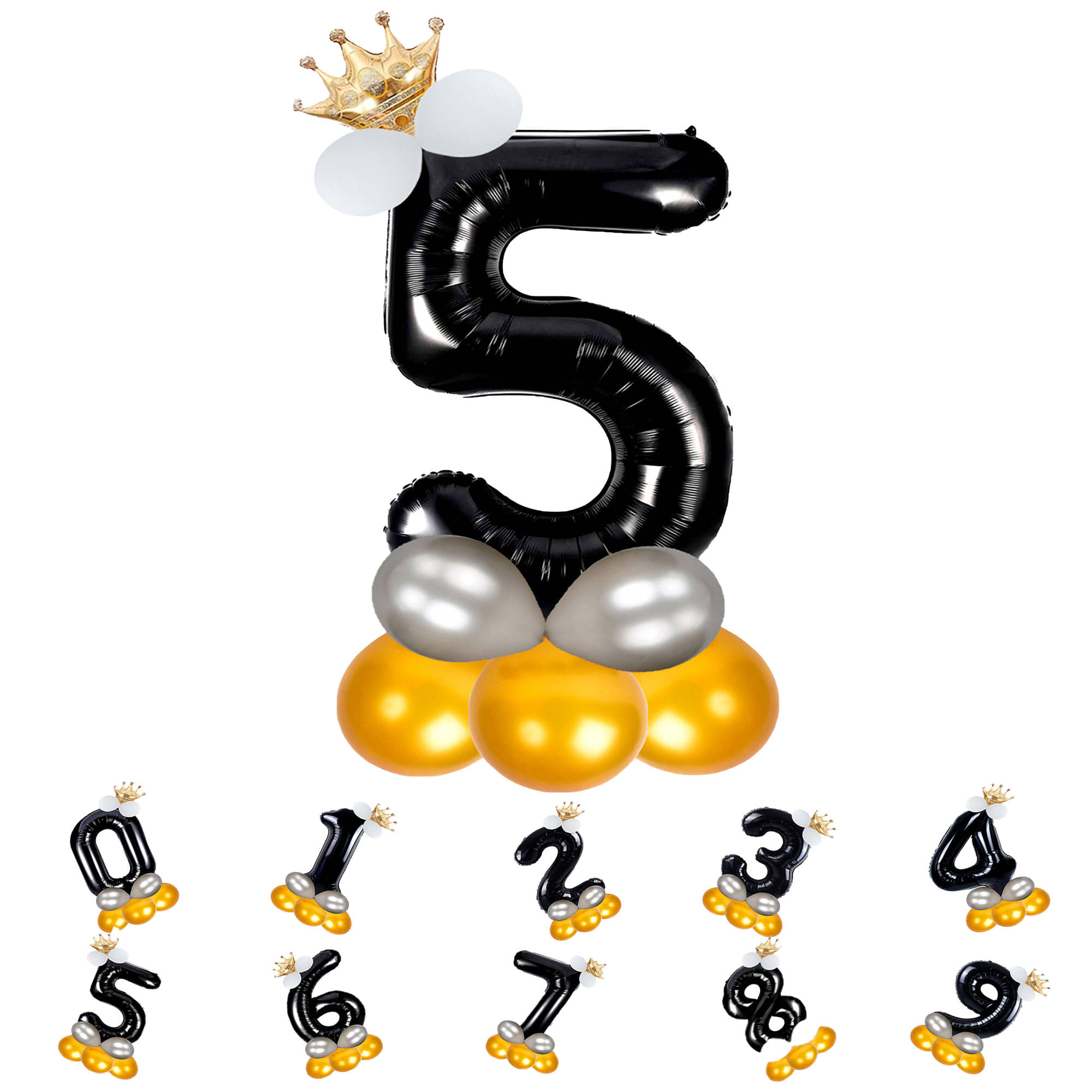     			Bubble Bells 5/Five number 32 Inch Black color Foil Number Balloon For 5th Birthday & Anniversary, baby shower Decoration Kit, For 5 Years Kids, Girl & Boy, adults, Helium Balloon, Crown Metalic Pastel Balloons for Party birthday photoshoot ( PACK OF 14 )