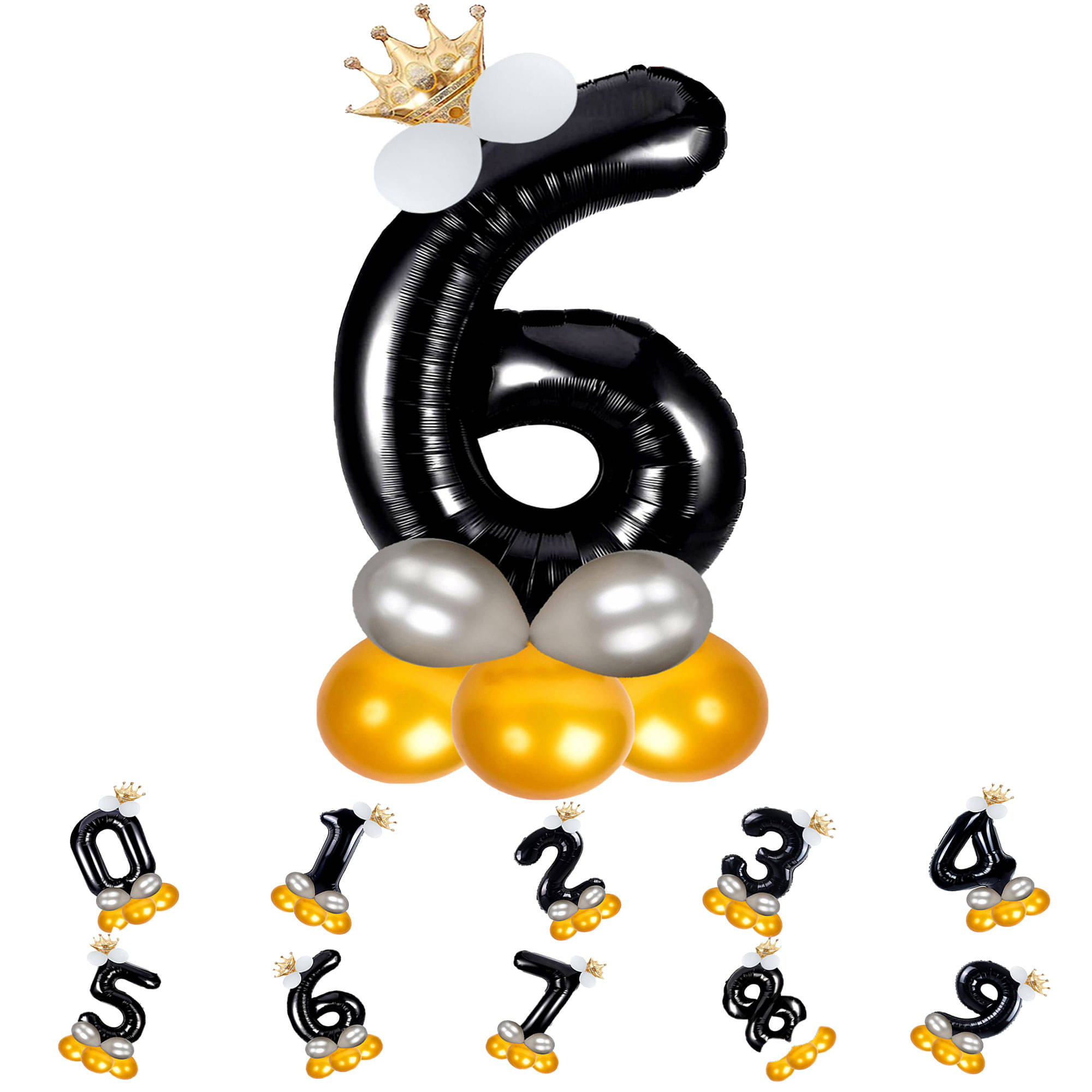     			Bubble Bells 6/Six number 32 Inch Black color Foil Number Balloon For 6th Birthday & Anniversary, baby shower Decoration Kit, For 6 Years Kids, Girl & Boy, adults, Helium Balloon, Crown Metalic Pastel Balloons for Party birthday photoshoot ( PACK OF 14 )