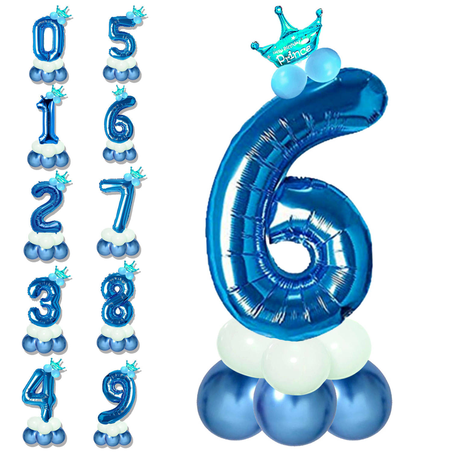     			Bubble Bells 6/Six number 32 Inch Blue color Foil Number Balloon For 6th Birthday & Anniversary, baby shower Decoration Kit, For 6 Years Kids, Girl & Boy, adults, Helium Balloon, Crown Metalic Pastel Balloons for Party birthday photoshoot ( PACK OF 14 )