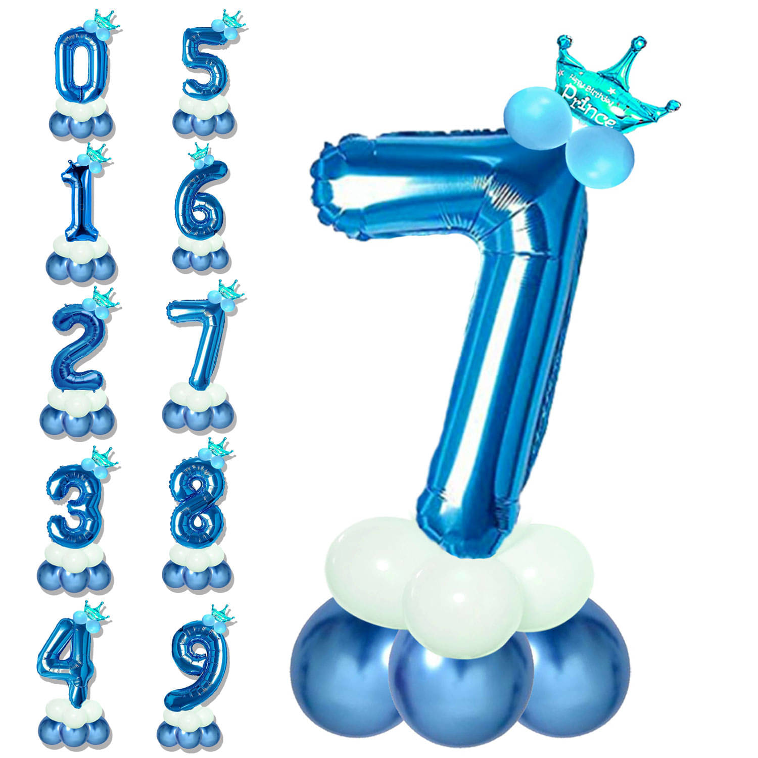     			Bubble Bells 7/Seven number 32 Inch Blue color Foil Number Balloon For 7th Birthday & Anniversary, baby shower Decoration Kit, For 7 Years Kids, Girl & Boy, adults, Helium Balloon, Crown Metalic Pastel Balloons for Party birthday photoshoot ( PACK OF 14 )