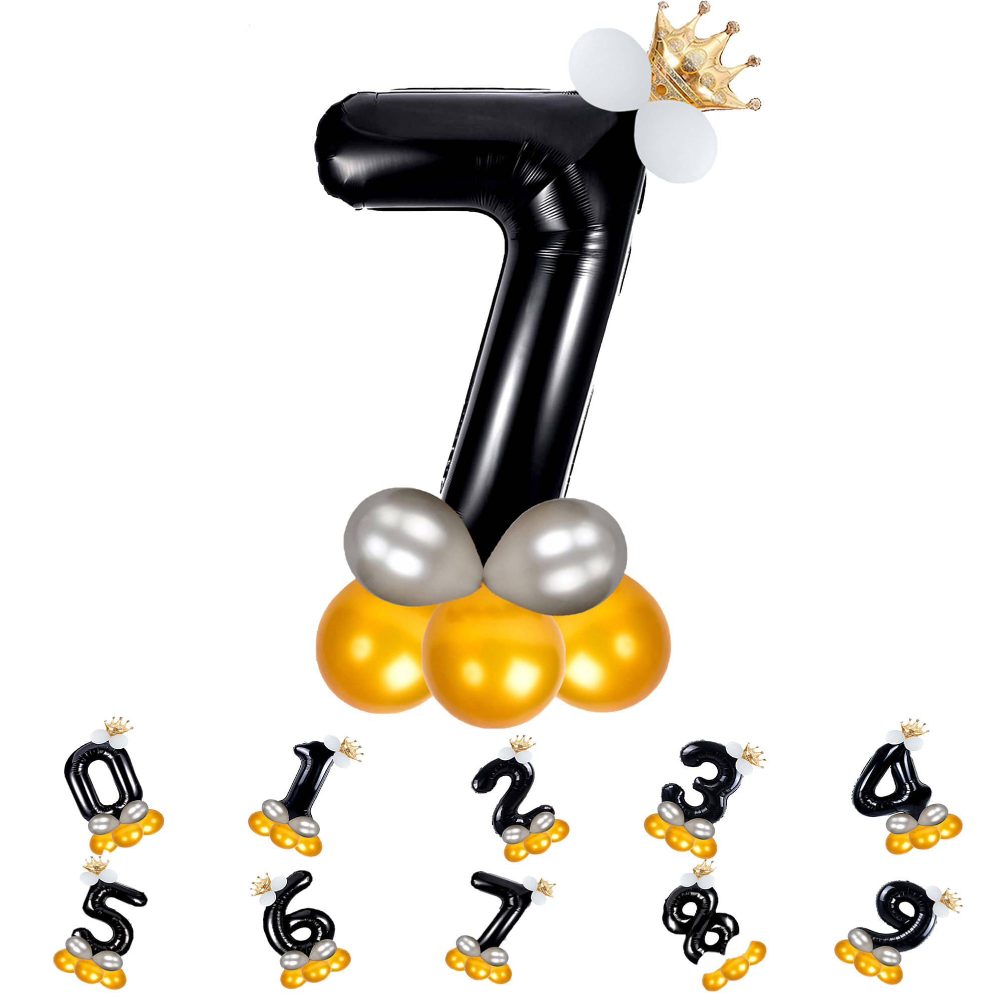     			Bubble Bells 7/Seven number 32 Inch Black color Foil Number Balloon For 7th Birthday & Anniversary, baby shower Decoration Kit, For 7 Years Kids, Girl & Boy, adults, Helium Balloon, Crown Metalic Pastel Balloons for Party birthday photoshoot ( PACK OF 14 )