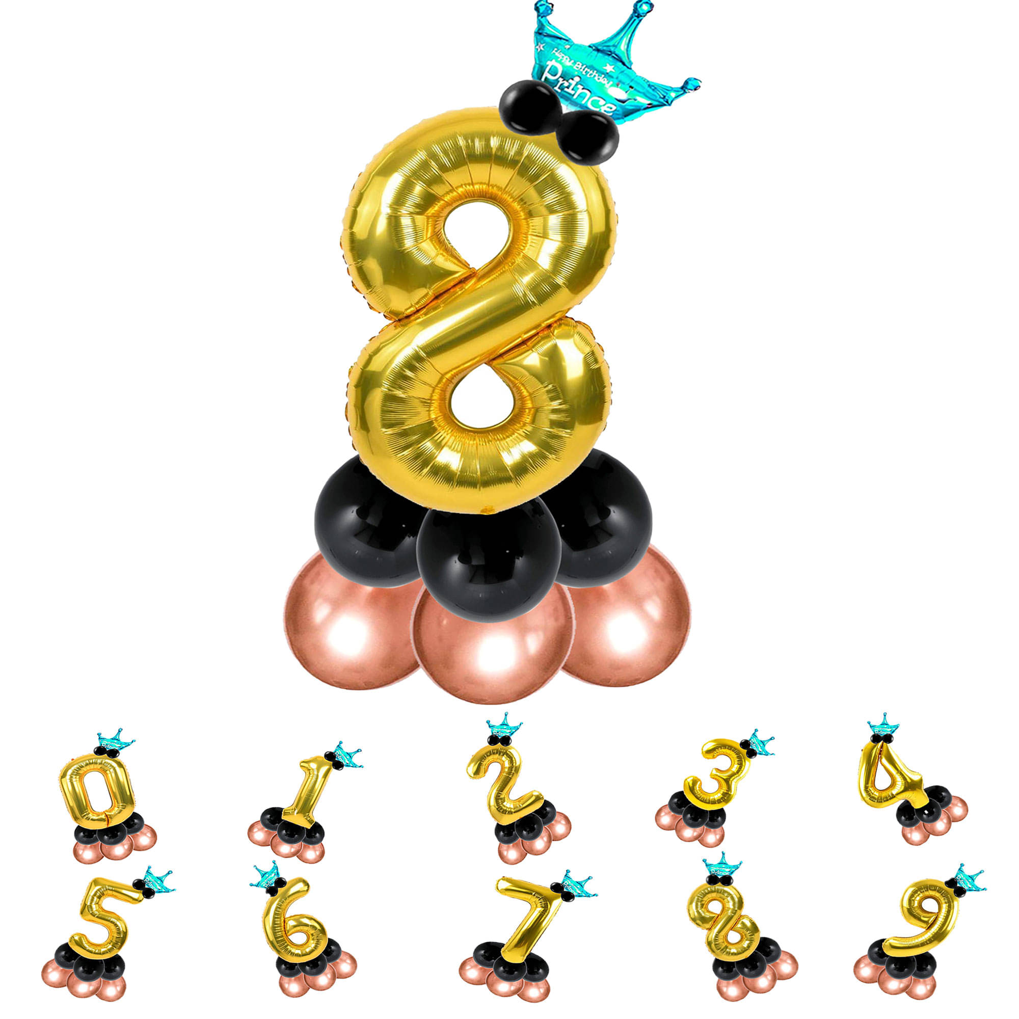     			Bubble Bells 8/Eight number 32 Inch Golden color Foil Number Balloon For 8 Birthday & Anniversary, baby shower Decoration Kit, For 8 Years Kids, Girl & Boy, adults, Helium Balloon, Crown Metalic Pastel Balloons for Party birthday photoshoot ( PACK OF 14 )