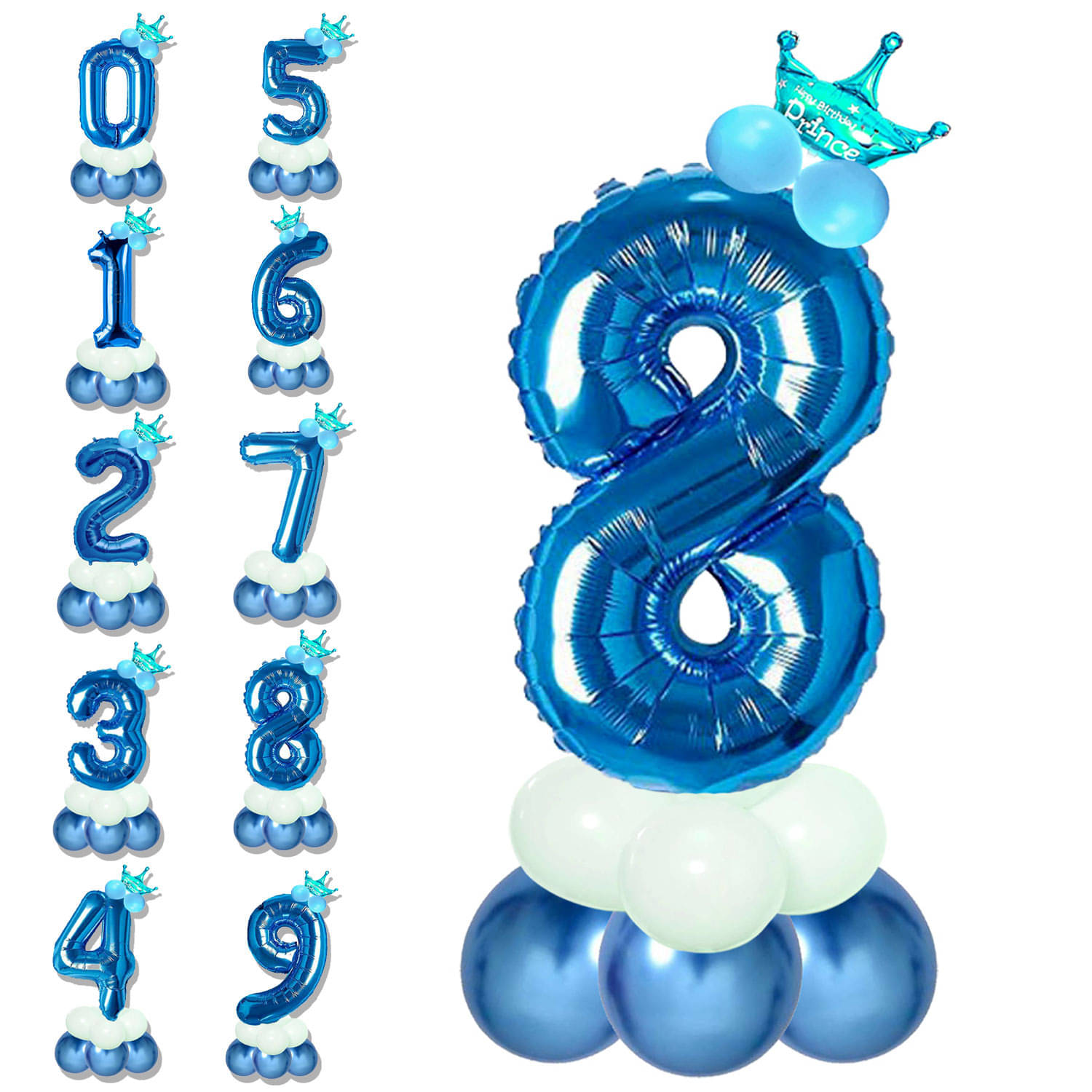     			Bubble Bells 8/Eight number 32 Inch Blue color Foil Number Balloon For 8th Birthday & Anniversary, baby shower Decoration Kit, For 8 Years Kids, Girl & Boy, adults, Helium Balloon, Crown Metalic Pastel Balloons for Party birthday photoshoot ( PACK OF 14 )