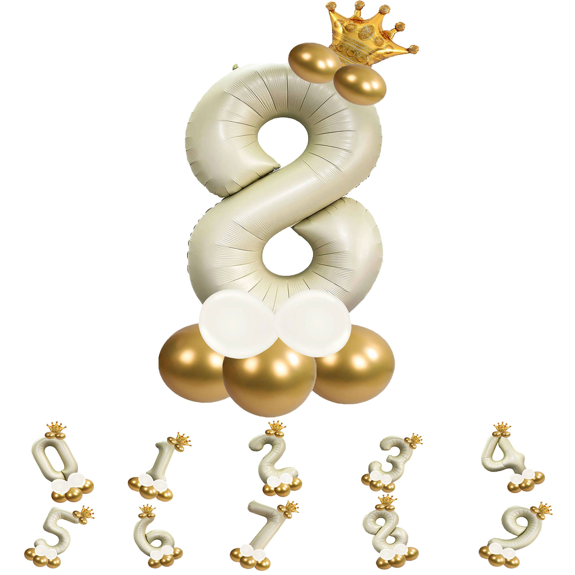     			Bubble Bells 8/Eight number 32 Inch Cream color Foil Number Balloon For 8th Birthday & Anniversary, baby shower Decoration Kit, For 8 Years Kids, Girl & Boy, adults, Helium Balloon, Crown Metalic Pastel Balloons for Party birthday photoshoot ( PACK OF 14 )