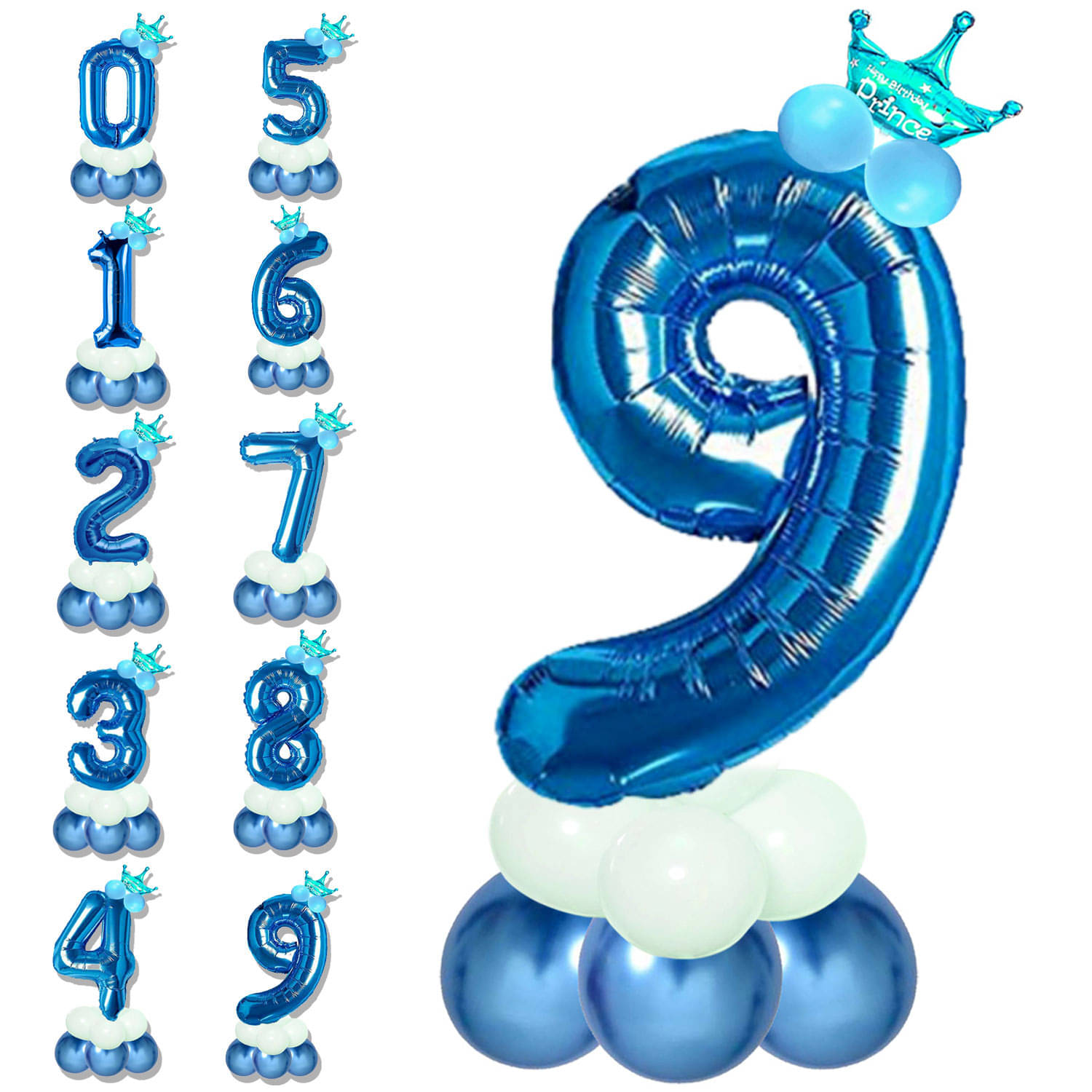     			Bubble Bells 9/Nine number 32 Inch Blue color Foil Number Balloon For 9th Birthday & Anniversary, baby shower Decoration Kit, For 9 Years Kids, Girl & Boy, adults, Helium Balloon, Crown Metalic Pastel Balloons for Party birthday photoshoot ( PACK OF 14 )