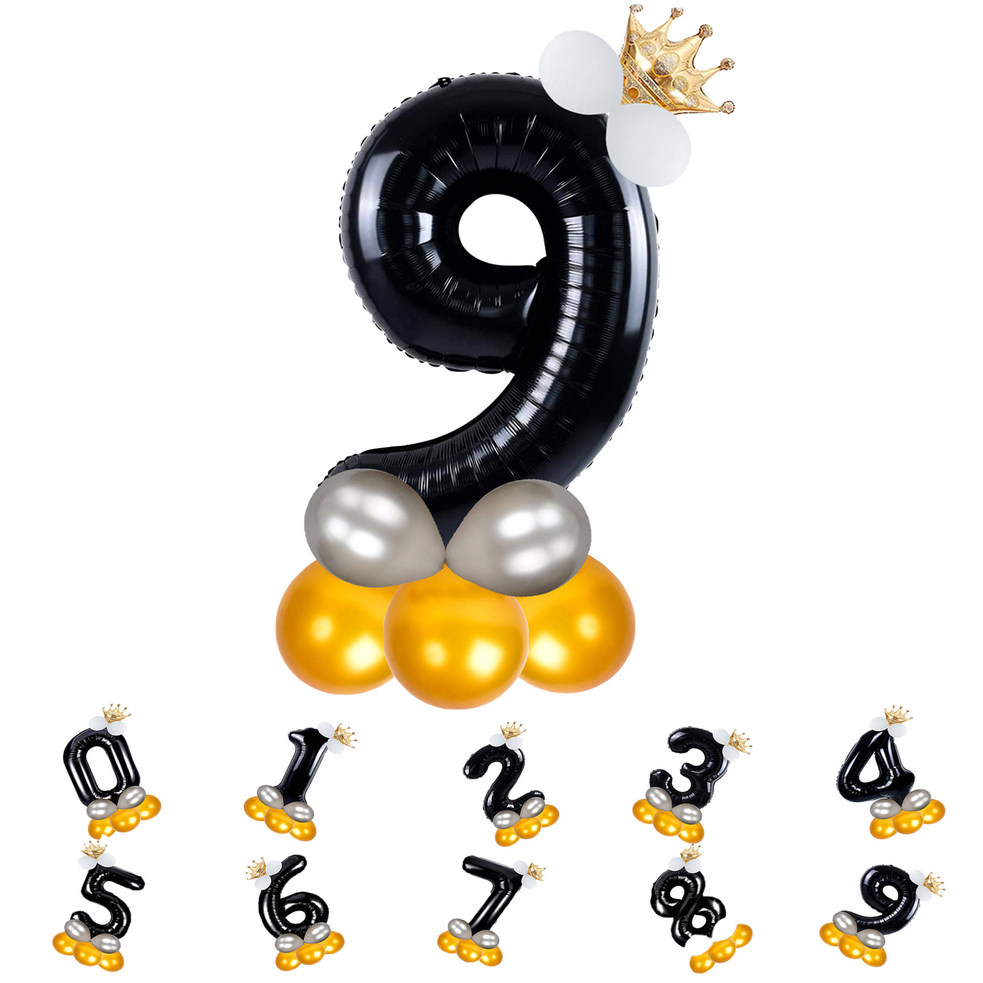     			Bubble Bells 9/Nine number 32 Inch Black color Foil Number Balloon For 9th Birthday & Anniversary, baby shower Decoration Kit, For 9 Years Kids, Girl & Boy, adults, Helium Balloon, Crown Metalic Pastel Balloons for Party birthday photoshoot ( PACK OF 14 )
