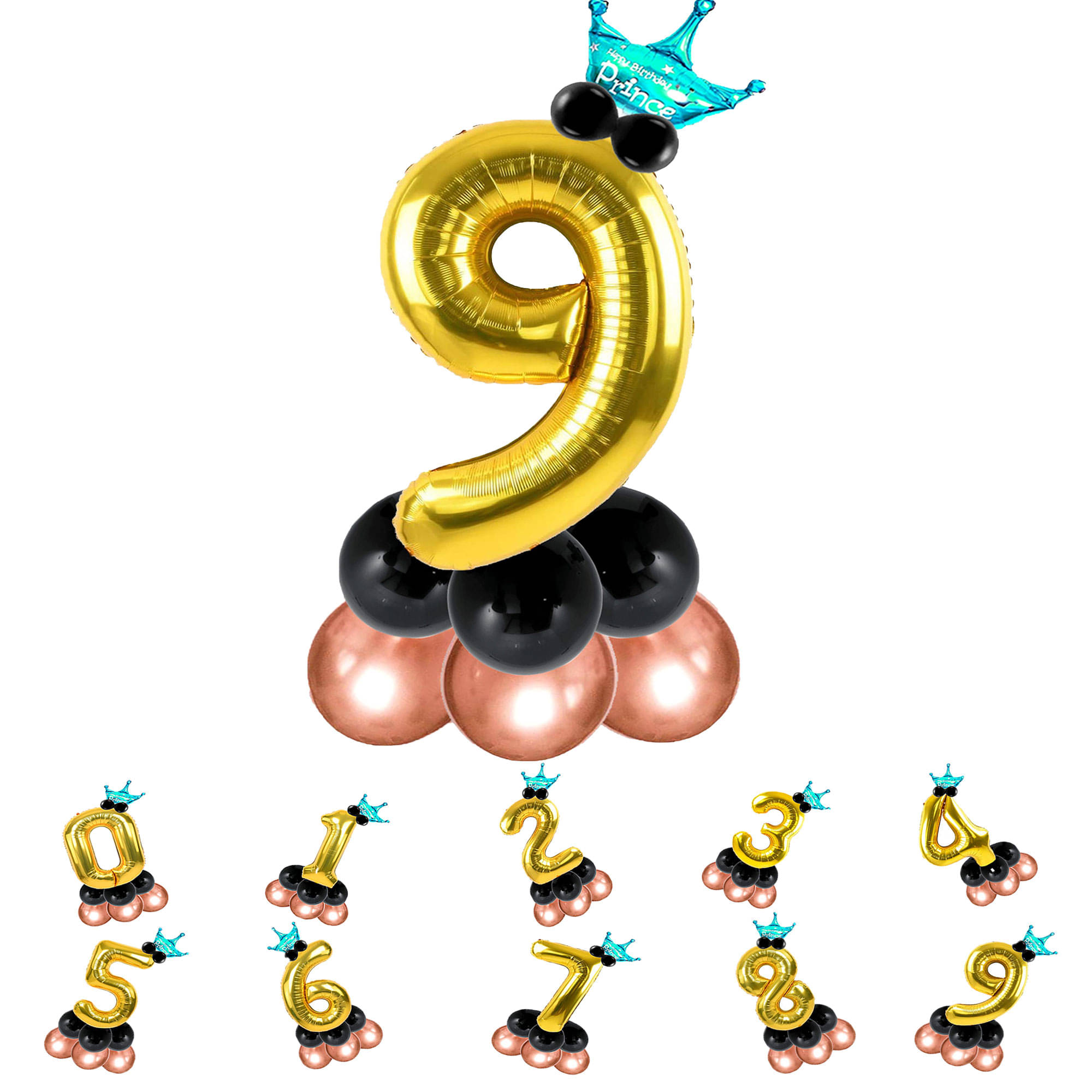     			Bubble Bells 9/Nine number 32 Inch Golden color Foil Number Balloon For 9th Birthday & Anniversary, baby shower Decoration Kit, For 9 Years Kids, Girl & Boy, adults, Helium Balloon, Crown Metalic Pastel Balloons for Party birthday photoshoot ( PACK OF 14 )