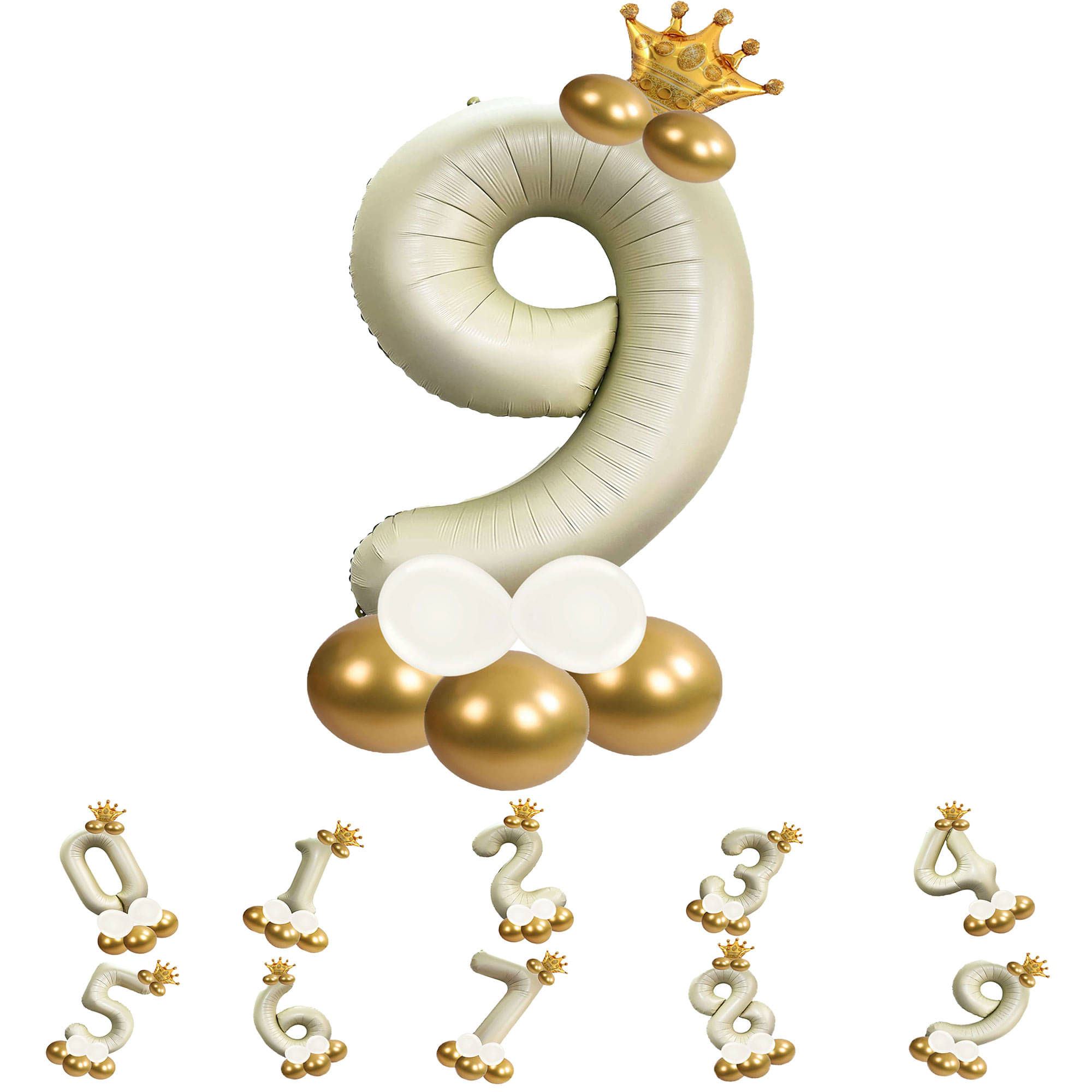     			Bubble Bells 9/Nine number 32 Inch Cream color Foil Number Balloon For 9th Birthday & Anniversary, baby shower Decoration Kit, For 9 Years Kids, Girl & Boy, adults, Helium Balloon, Crown Metalic Pastel Balloons for Party birthday photoshoot ( PACK OF 14 )