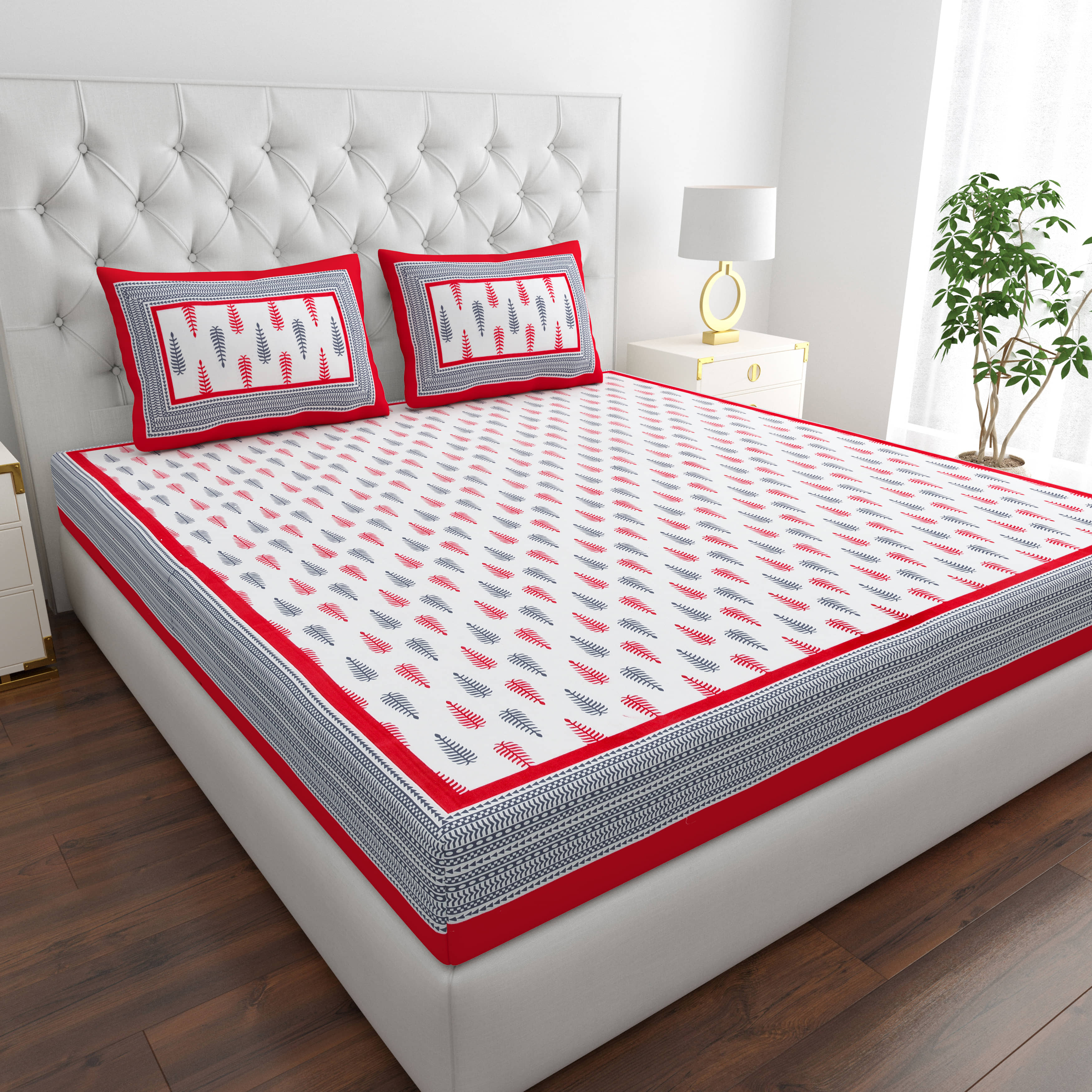 COZYKO Cotton 1 Double King Bedsheet with 2 Pillow Covers ( Multicolor )