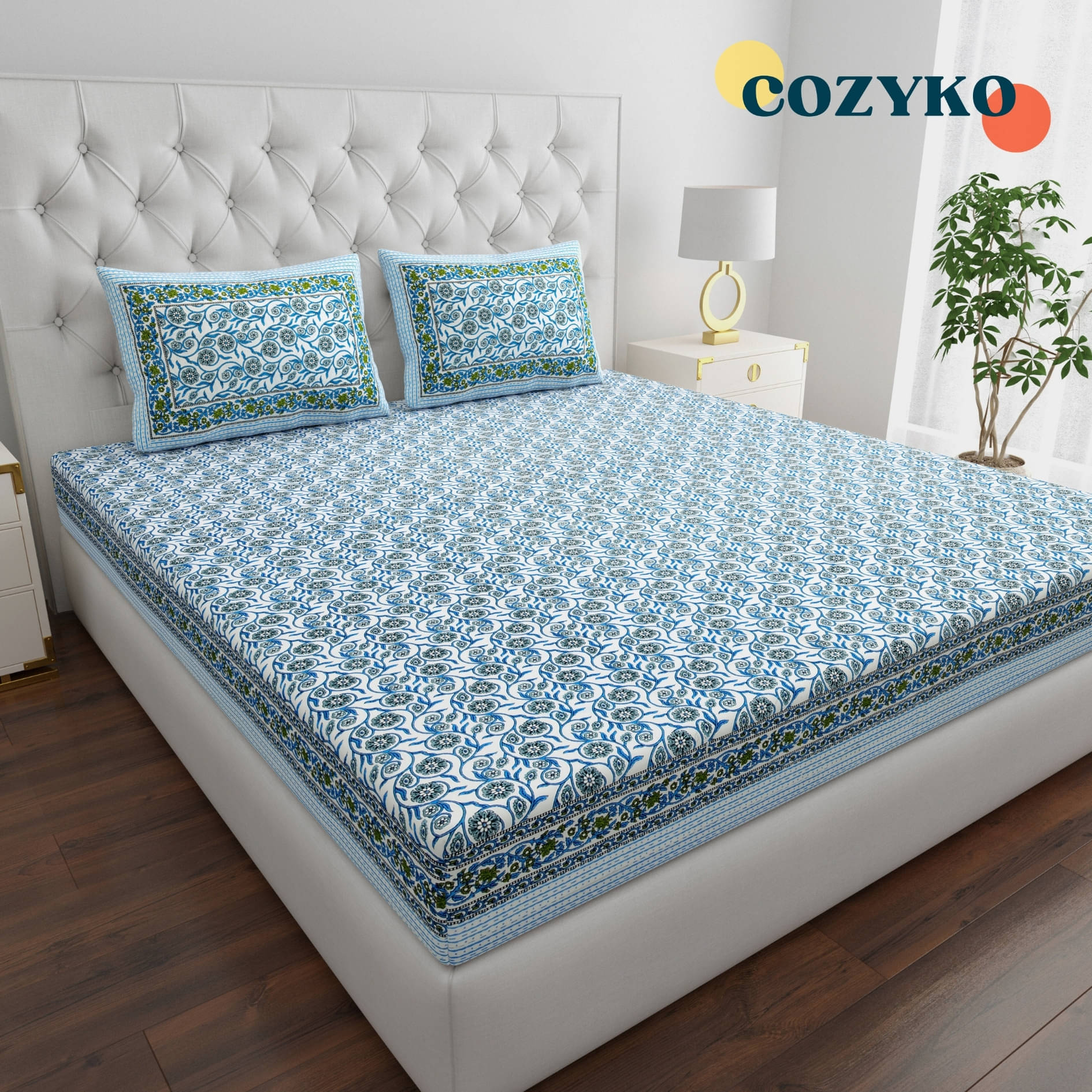 COZYKO Cotton 1 Double King Bedsheet with 2 Pillow Covers ( Blue ) COZYKO Cotton 1 Double King Bedsheet with 2 Pillow Covers ( Blue )