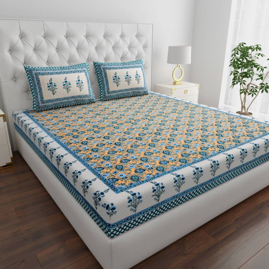     			COZYKO Cotton 1 Double King Bedsheet with 2 Pillow Covers ( Mustard )