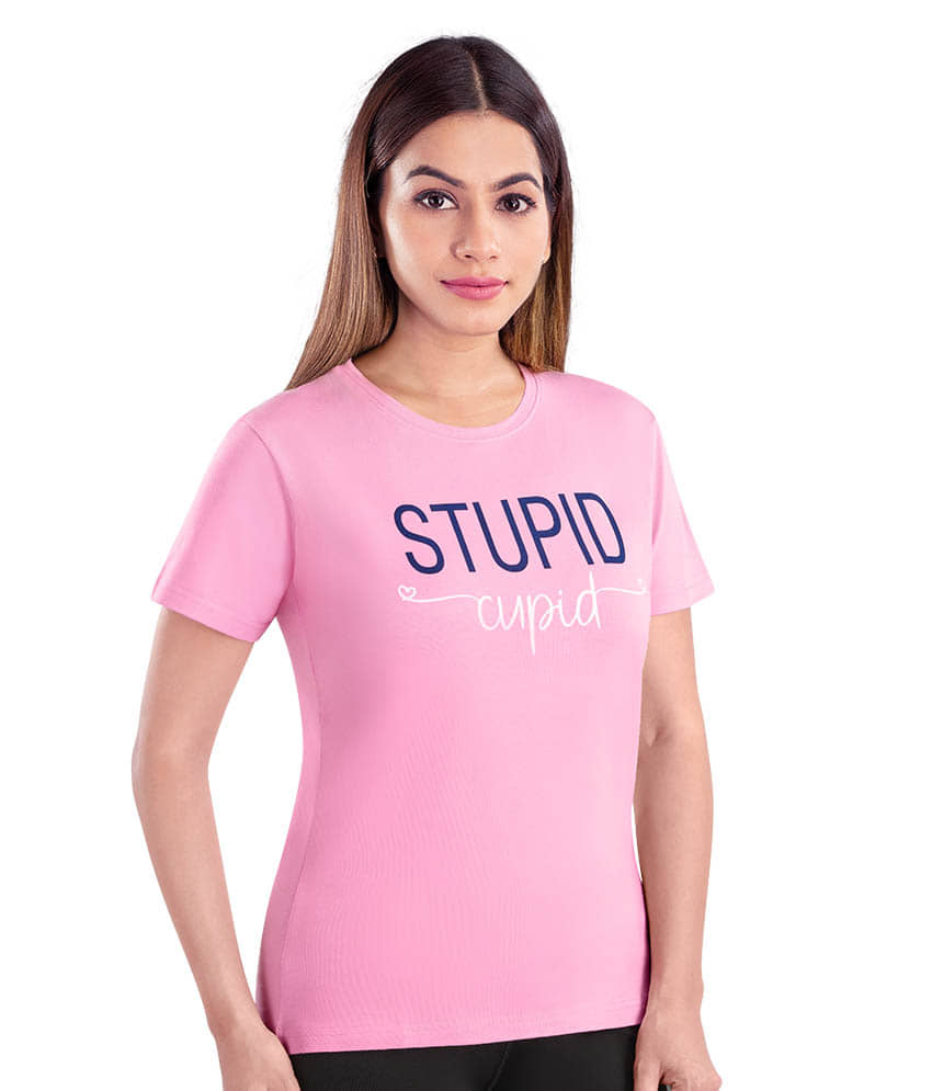 Dermawear Women Cotton Printed Regular Fit U-Neck T-Shirt ( Pink )