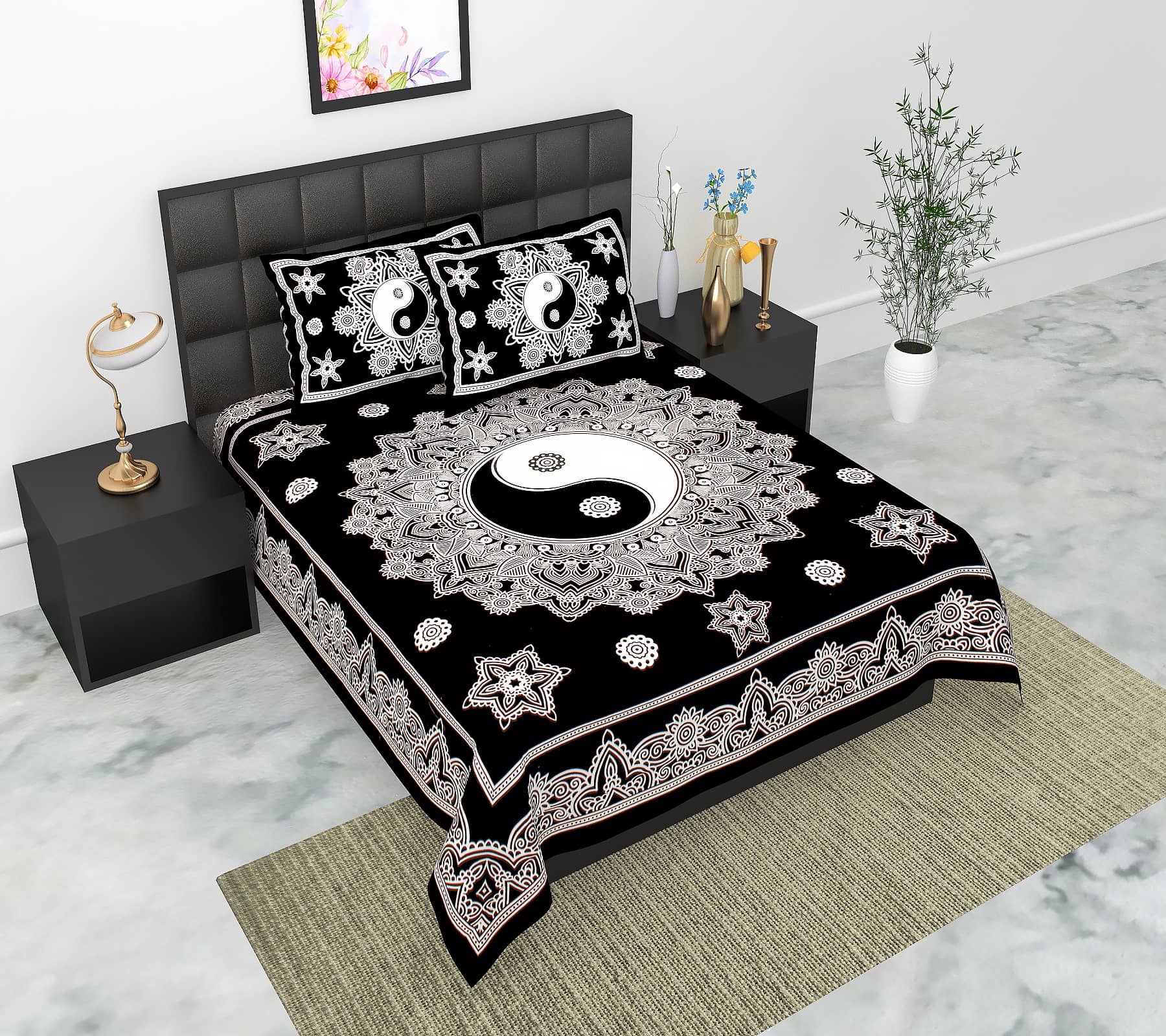 Dgsm Craft Cotton 1 Double Queen Bedsheet with 2 Pillow Covers ( Multicolor )
