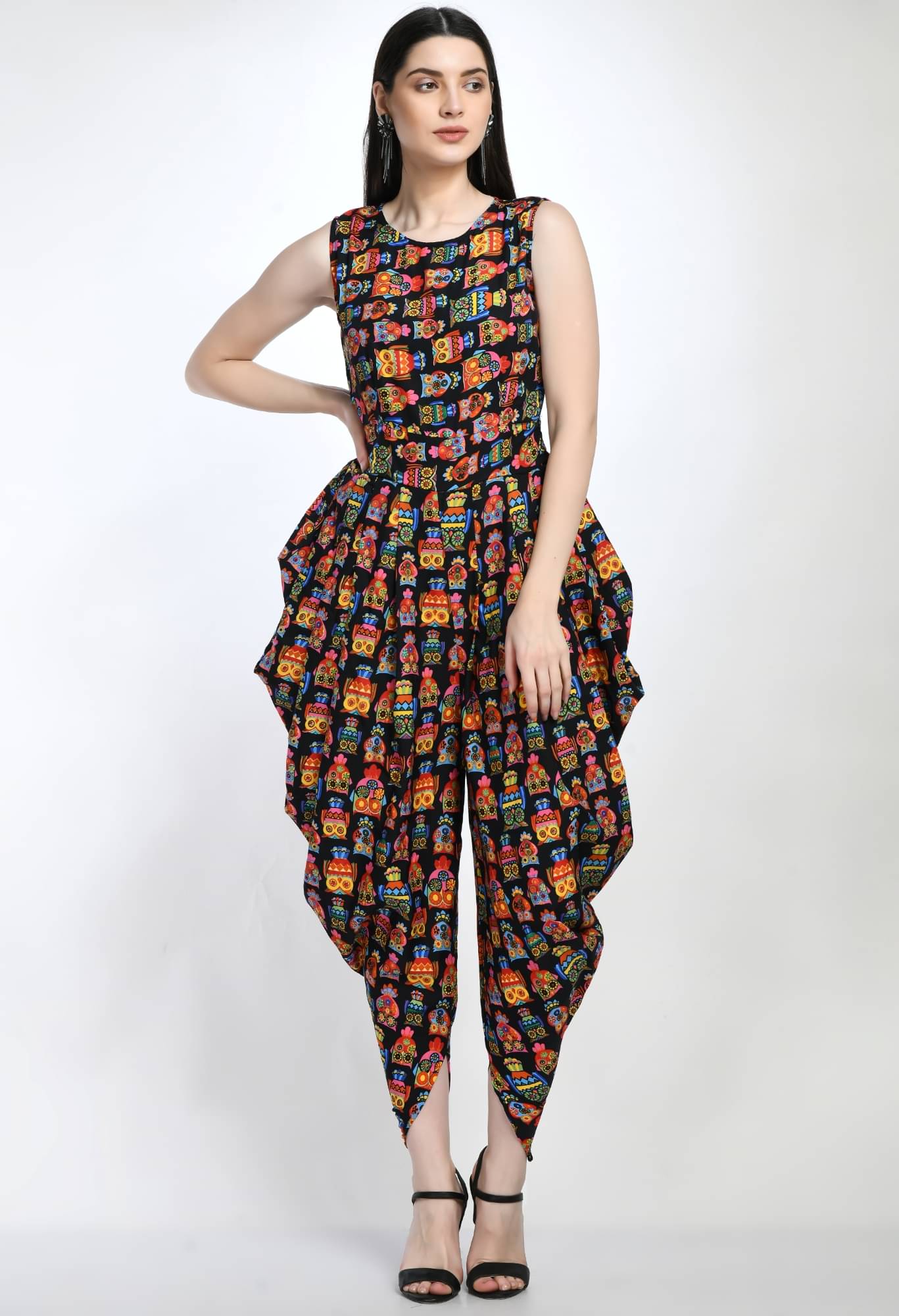 Divine Bezz Women Printed Crepe Jumpsuit ( Black ) Divine Bezz Women Printed Crepe Jumpsuit ( Black )