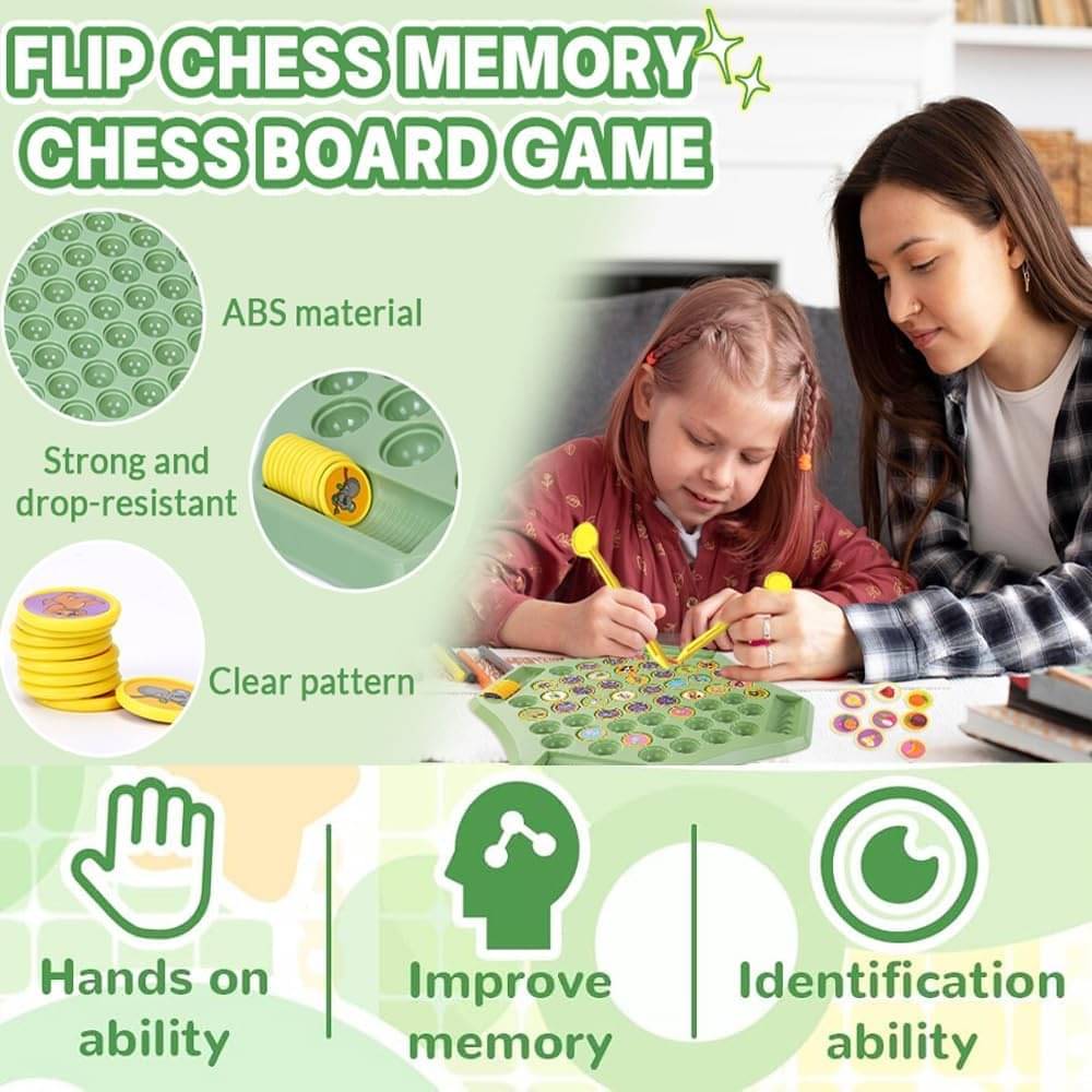     			Flipping Chess Match Game – Montessori Memory Matching Board Game for Kids | Educational Animal & Fruit Theme Puzzle with Chips & Sticks | Parent-Child Interactive Toy for Ages 3+