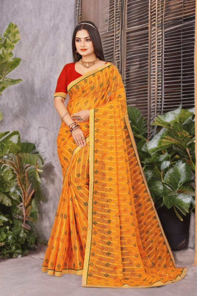 Genric Georgette Self Design Bandhani Sarees With Unstitched Blouse Piece ( Yellow ) Genric Georgette Self Design Bandhani Sarees With Unstitched Blouse Piece ( Yellow )