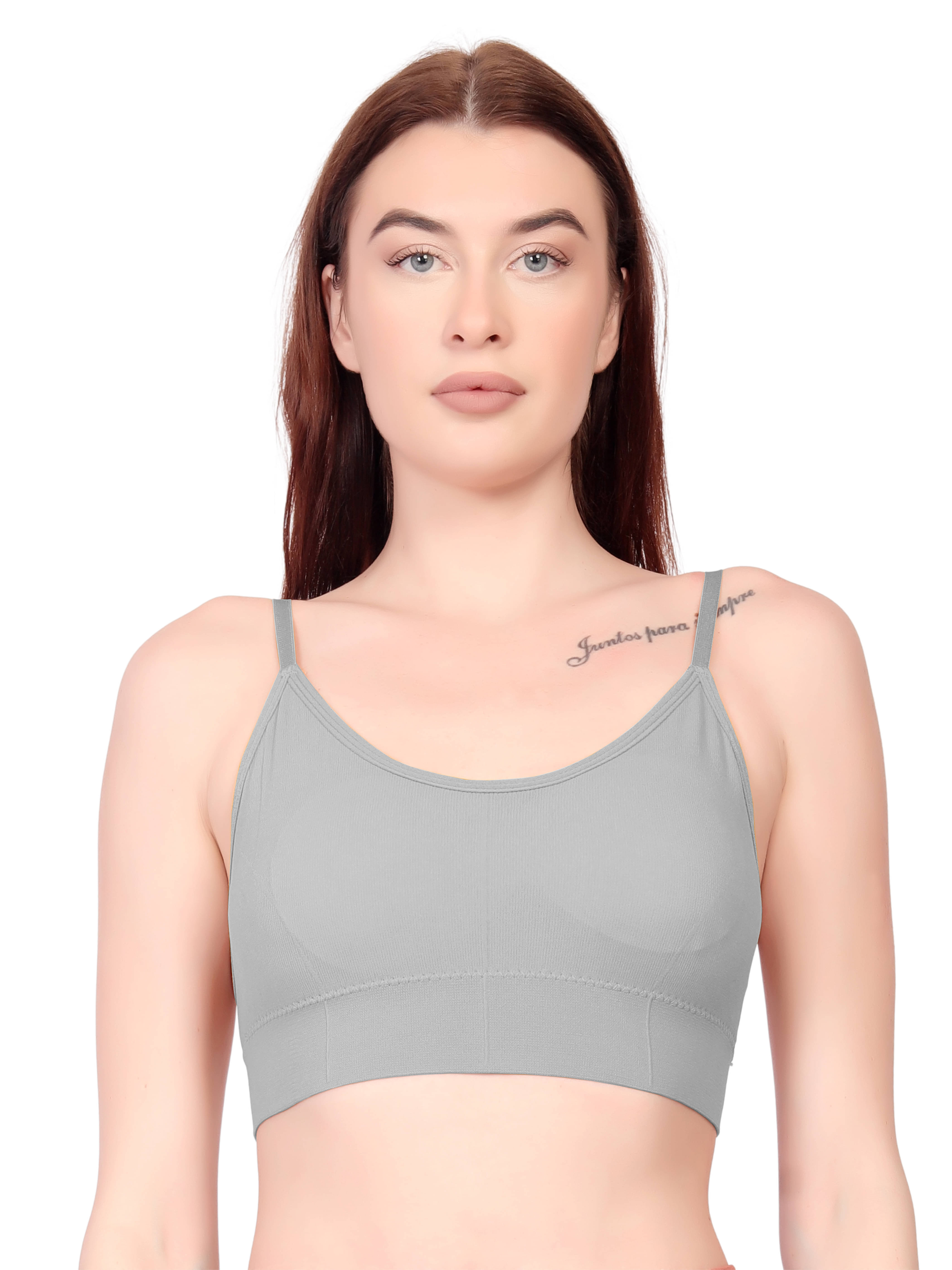 Gopalvilla Pack of 1 Cotton Blend Removable Padding Cami bra For Women ( Grey Melange )     			Gopalvilla Pack of 1 Cotton Blend Removable Padding Cami bra For Women ( Grey Melange )
