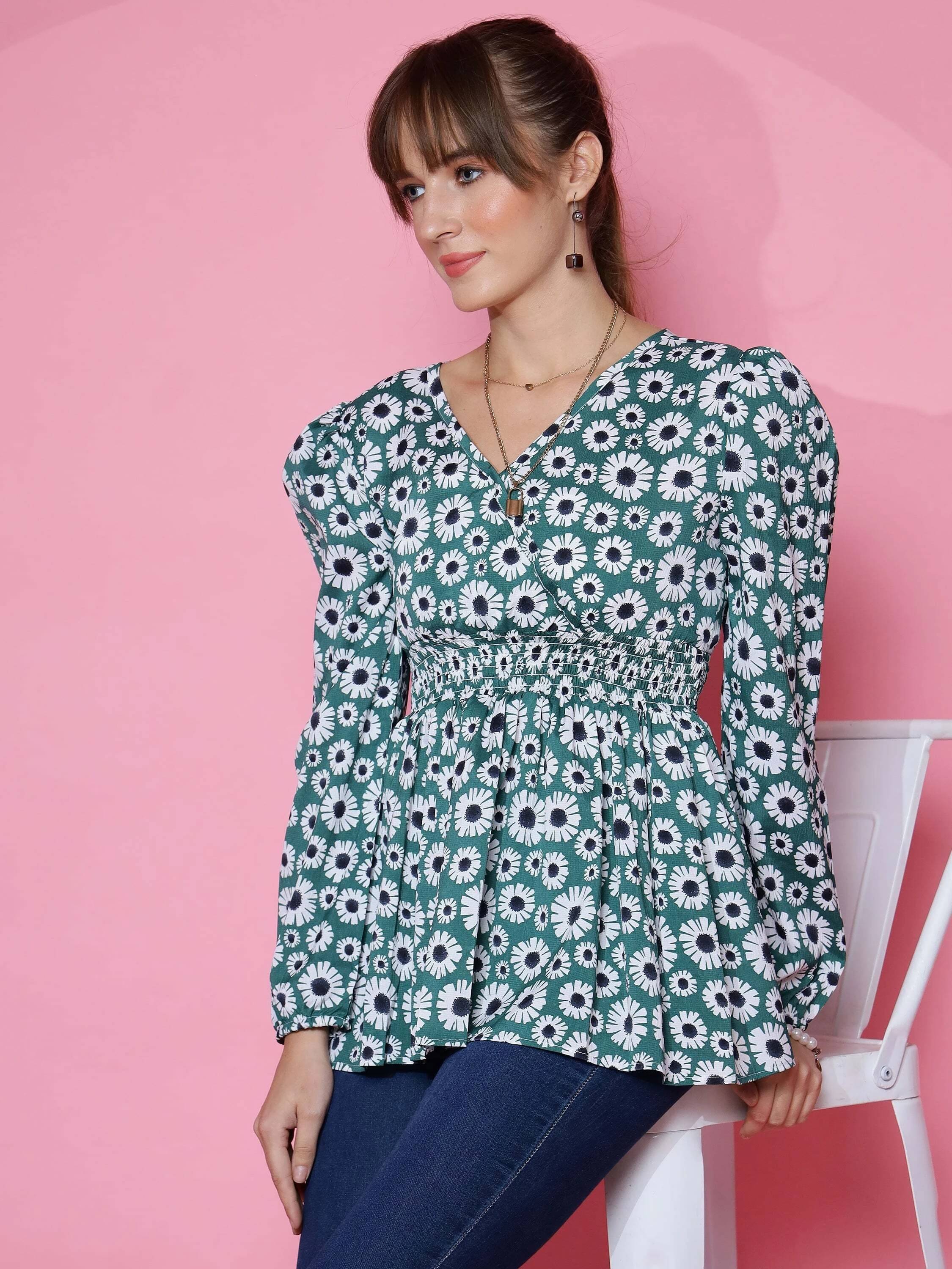     			Honky Tonky Women's Crepe Regular Top ( Green )