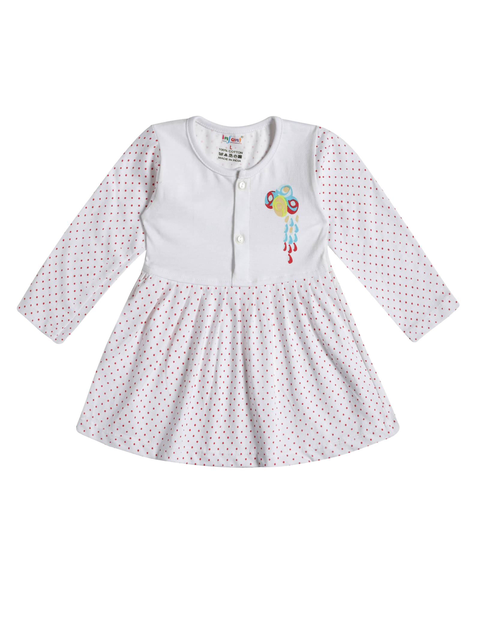     			INFANT Pack of 1 Baby Girls Cotton Dress ( White & Red )