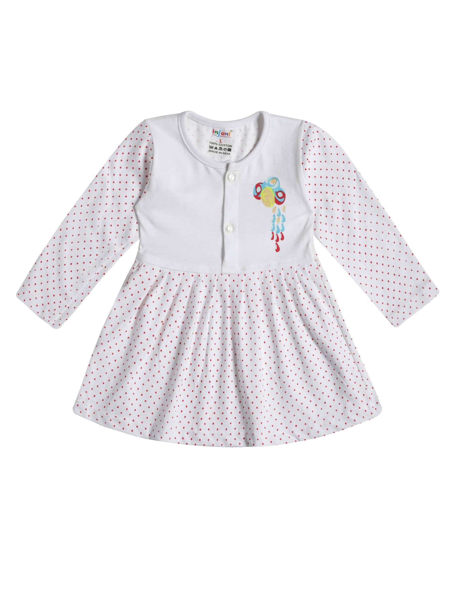 INFANT Pack of 1 Baby Girls Cotton Dress ( White & Red )