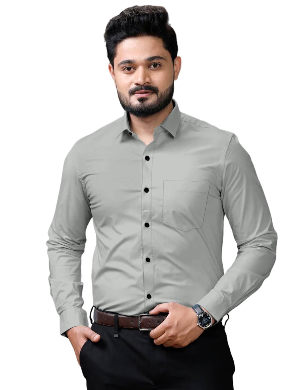 Jay Jagdamba suit house Poly Cotton Regular Fit Full Sleeves Men's Formal Shirt - Grey ( Pack of 1 ) Jay Jagdamba suit house Poly Cotton Regular Fit Full Sleeves Men's Formal Shirt - Grey ( Pack of 1 )