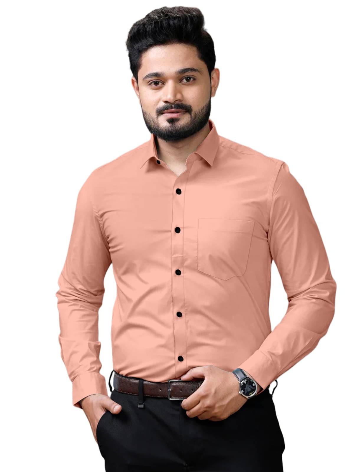     			Jay Jagdamba suit house Poly Cotton Regular Fit Full Sleeves Men's Formal Shirt - Peach ( Pack of 1 )