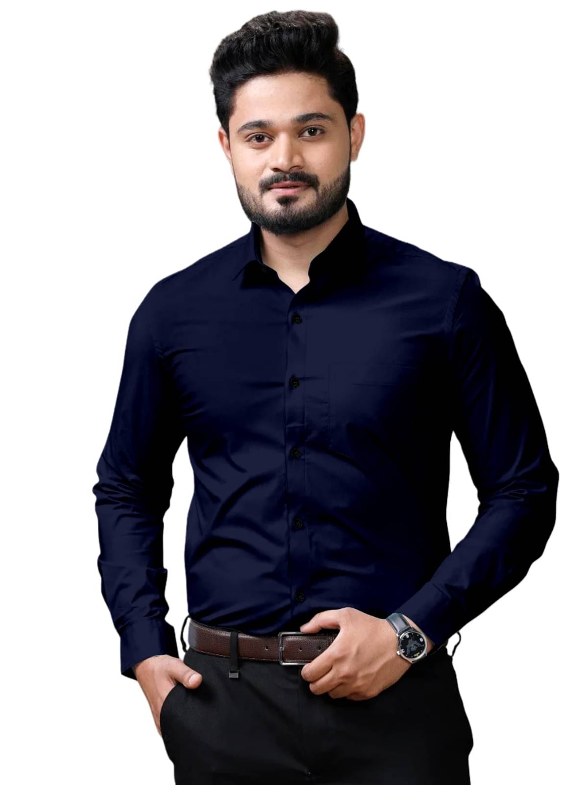 Jay Jagdamba suit house Poly Cotton Regular Fit Full Sleeves Men's Formal Shirt - Navy Blue ( Pack of 1 ) Jay Jagdamba suit house Poly Cotton Regular Fit Full Sleeves Men's Formal Shirt - Navy Blue ( Pack of 1 )