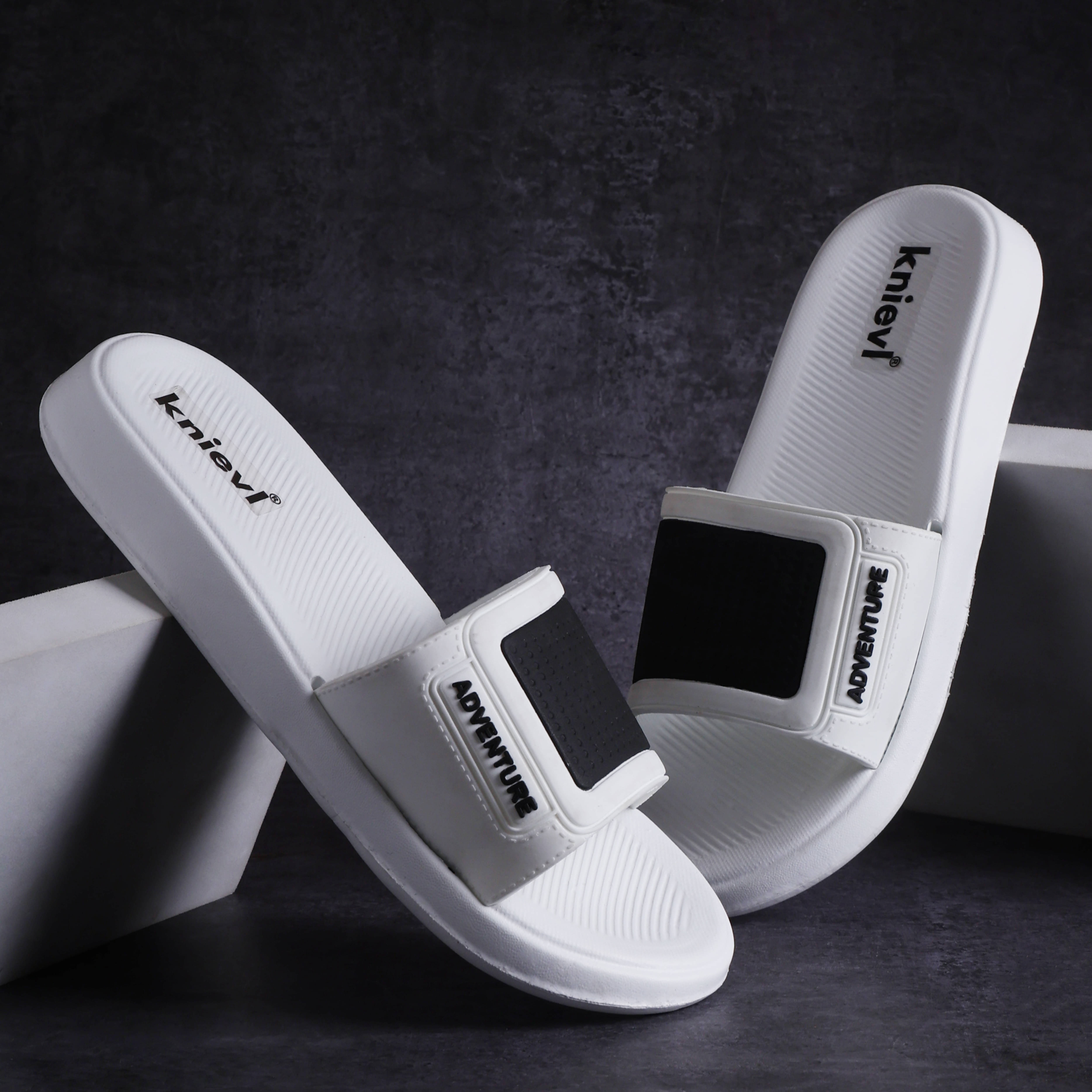     			KNIEVL White Men's Slide Flip Flop