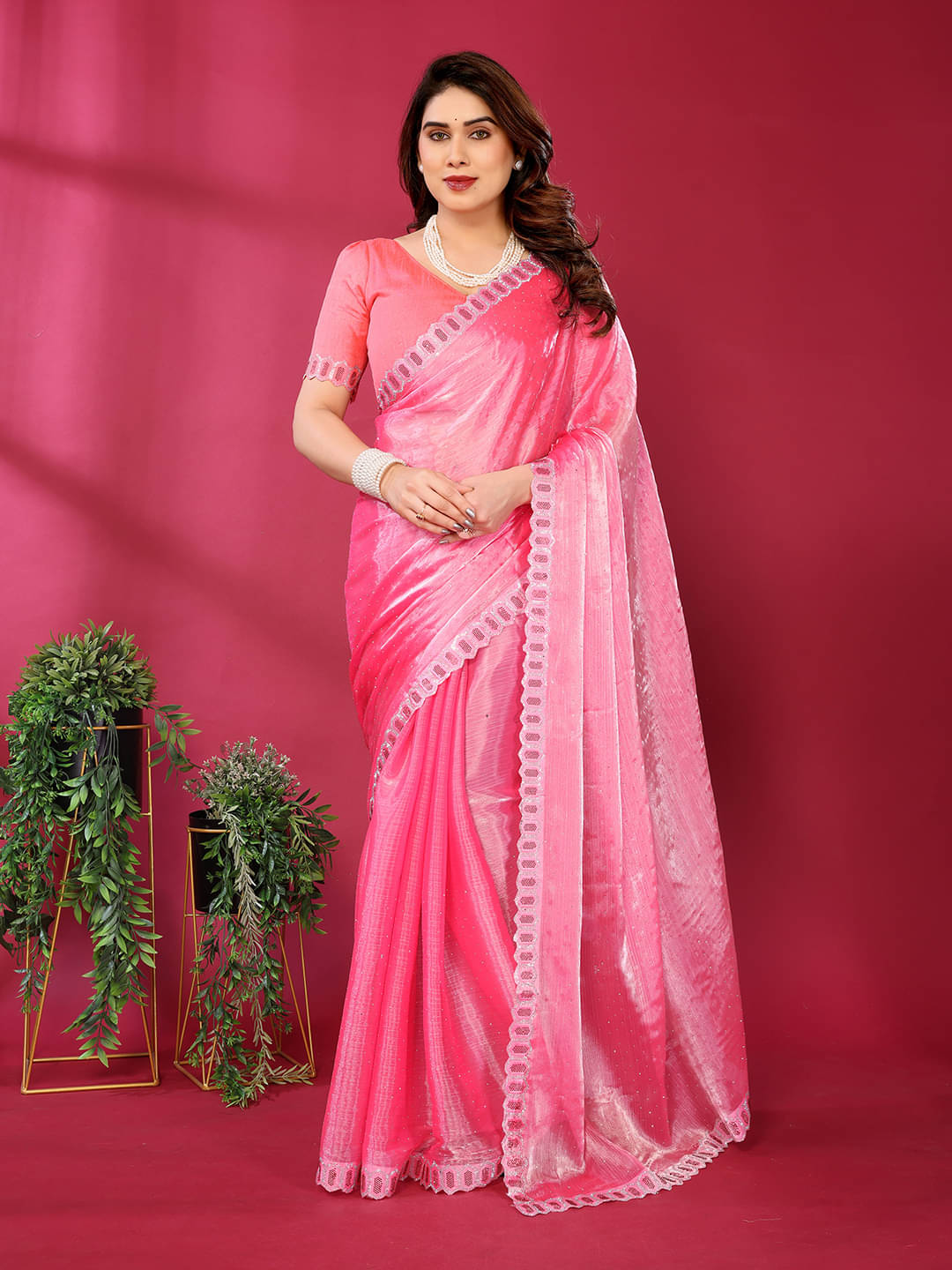     			Kashvi Sarees Jimmy Choo Embellished Ilkal Saree With Unstitched Blouse Piece ( PINK )