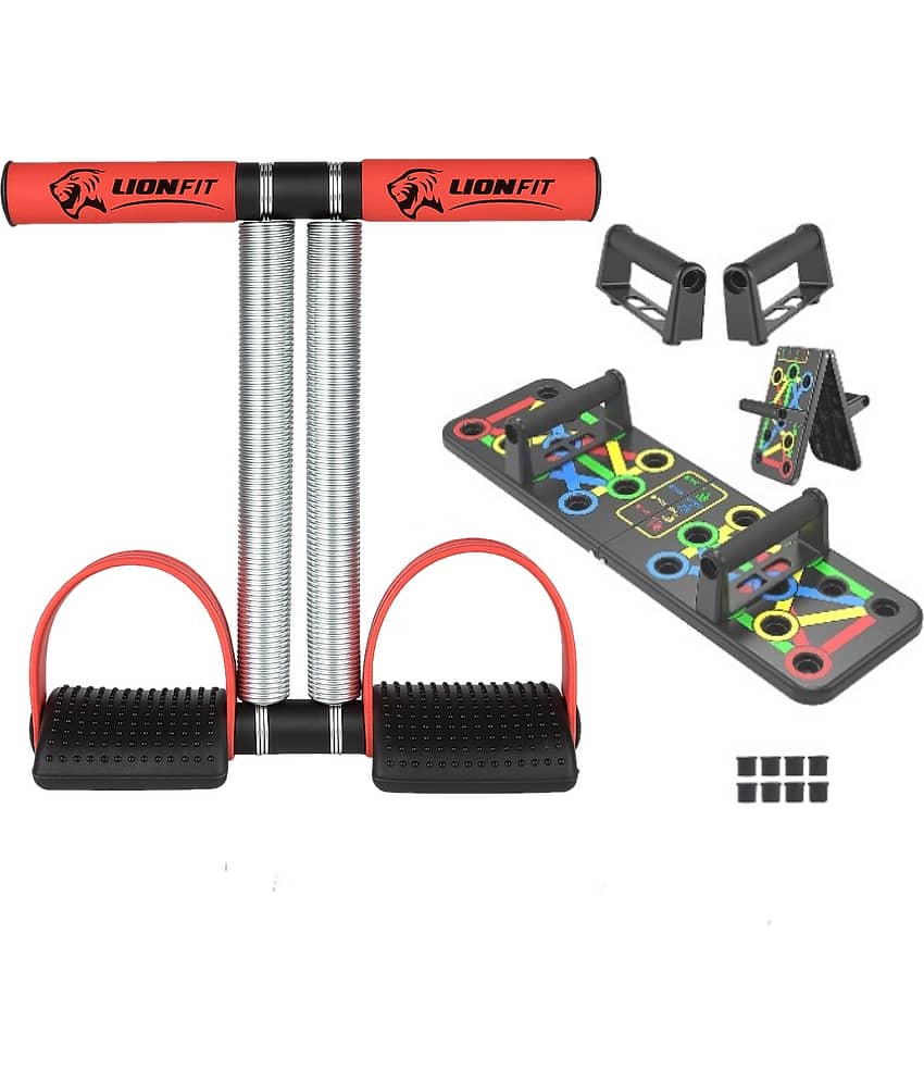 LionFit® Double Spring Tummy Trimmer with Heavy Duty Resistance + 15-in-1 Push Up Board | Home Gym Combo for Full Body Workout, Weight Loss & Muscle Training for Men & Women - Sports and Fitness Equipment | Buy online on ZillyBuy