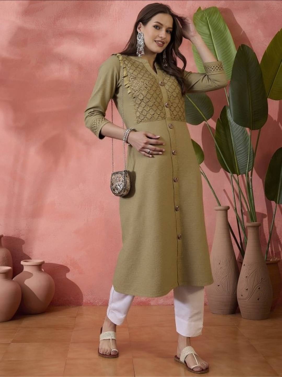MAYKR Women Rayon Embroidered Straight Kurti ( Olive ) MAYKR Women Rayon Embroidered Straight Kurti ( Olive )