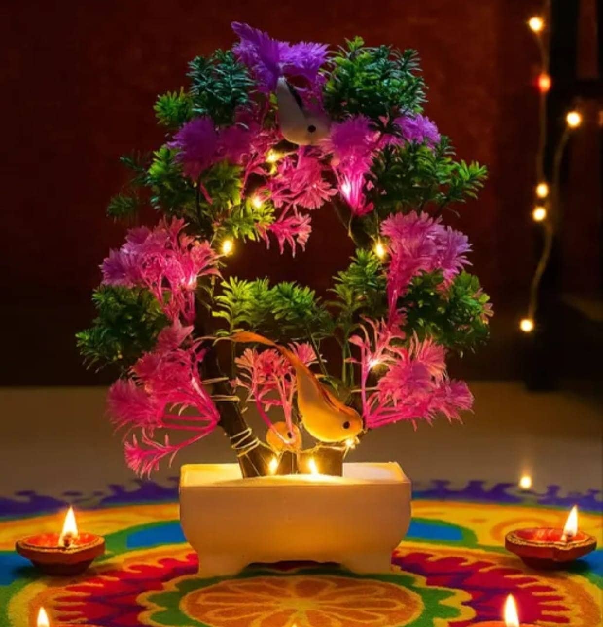 Modo® Artificial Tree with Light & Sparrow - 'Living Room' Dining Table Decor |Home,Office Party Decor |Speacial Ocassion Indoor Decor | Festival Theme Decorative Gift for Couple & DIWALI