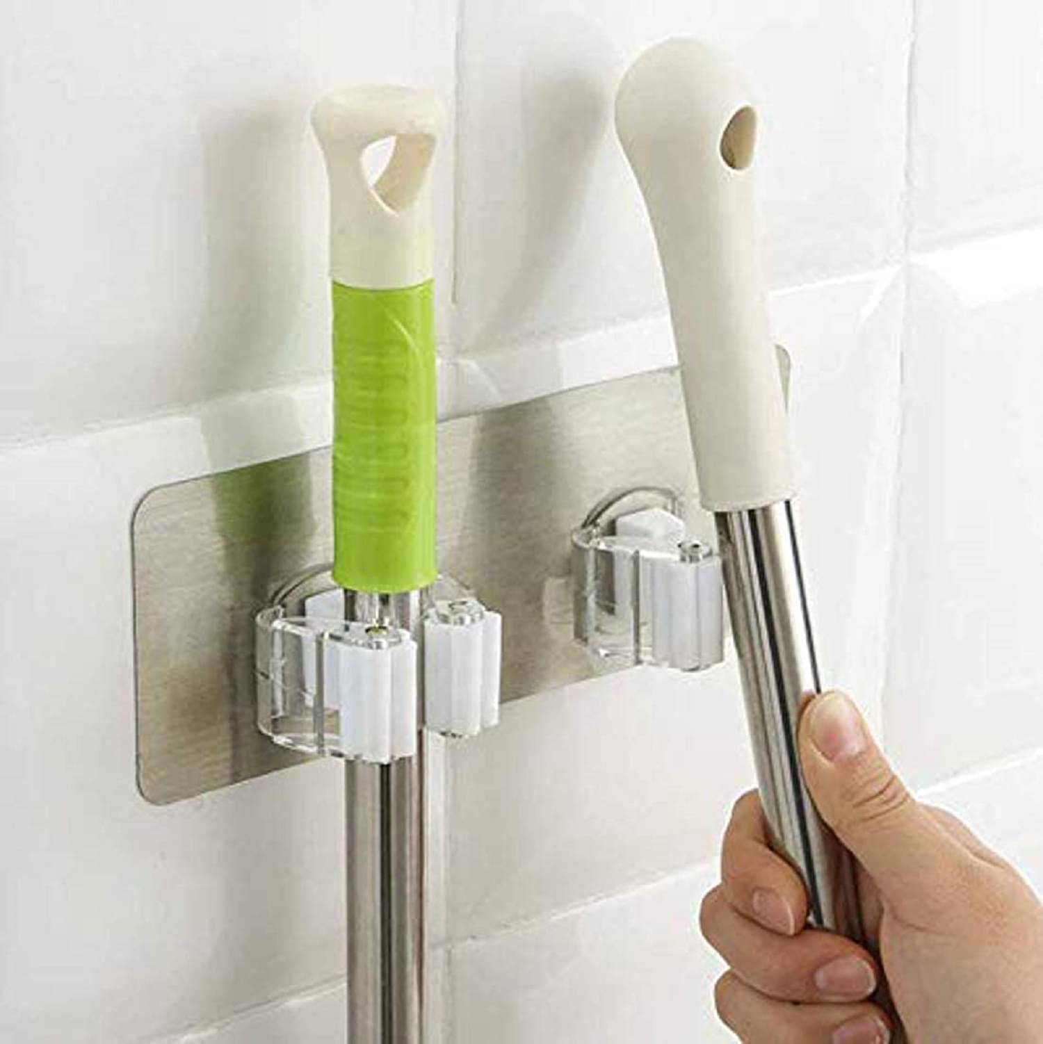 Mounted Self Adhesive Sticker 2 Mop and Broom Holder Mounted Self Adhesive Sticker 2 Mop and Broom Holder