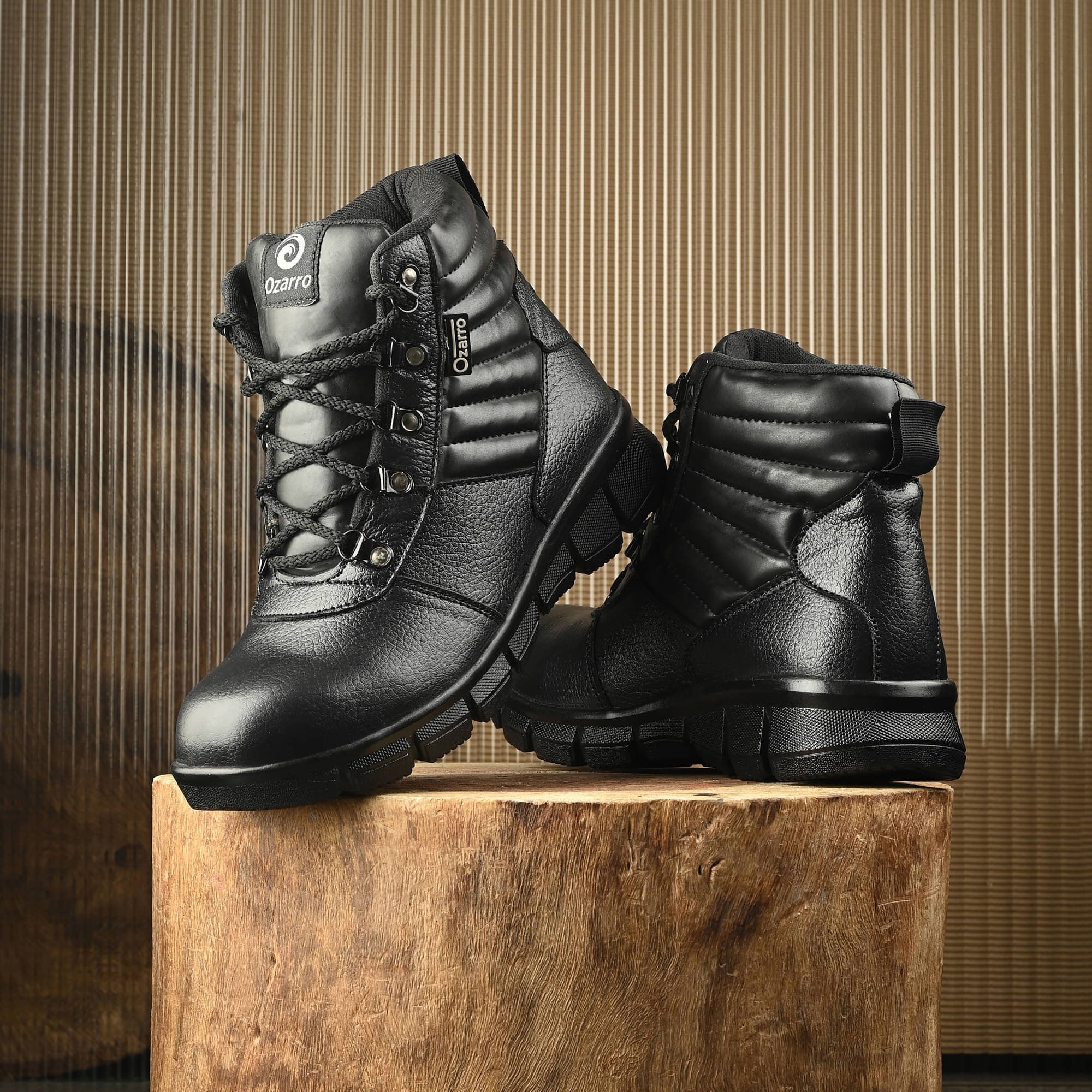     			Ozarro High Ankle Black Safety Shoes