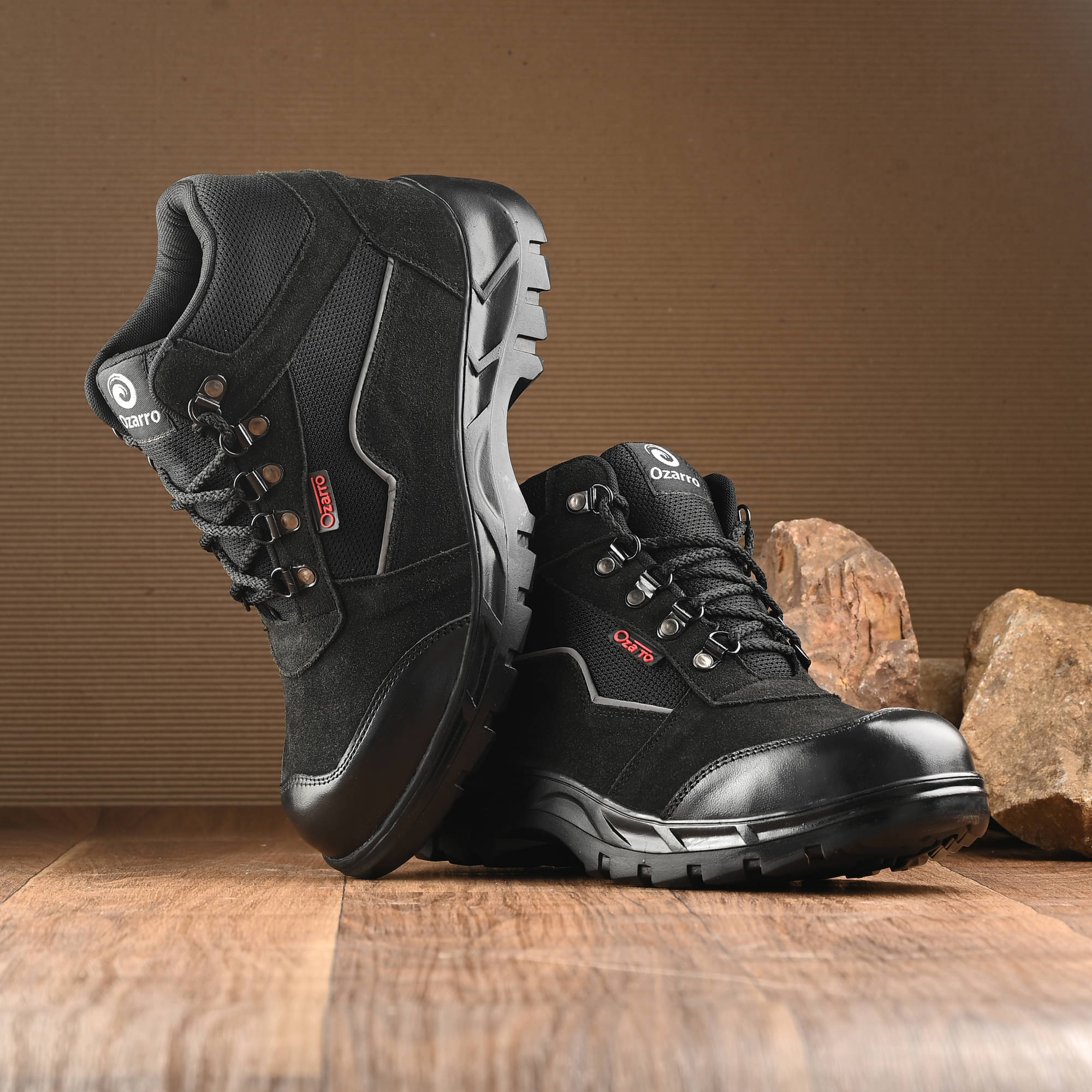     			Ozarro High Ankle Black Safety Shoes