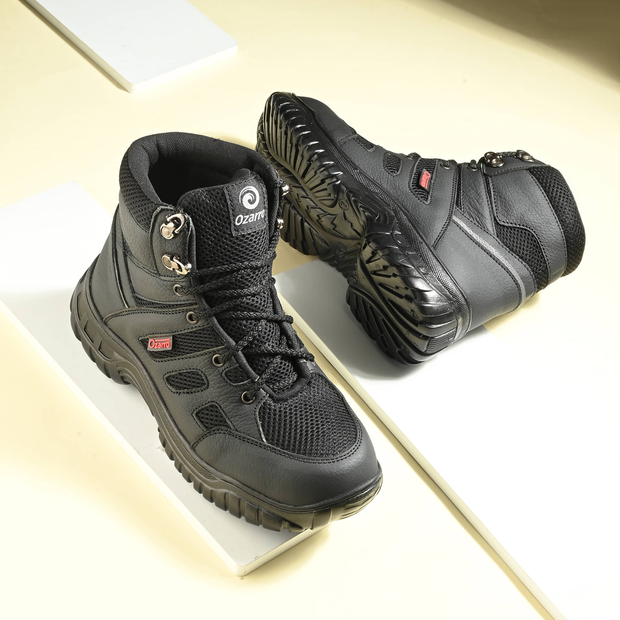     			Ozarro High Ankle Black Safety Shoes