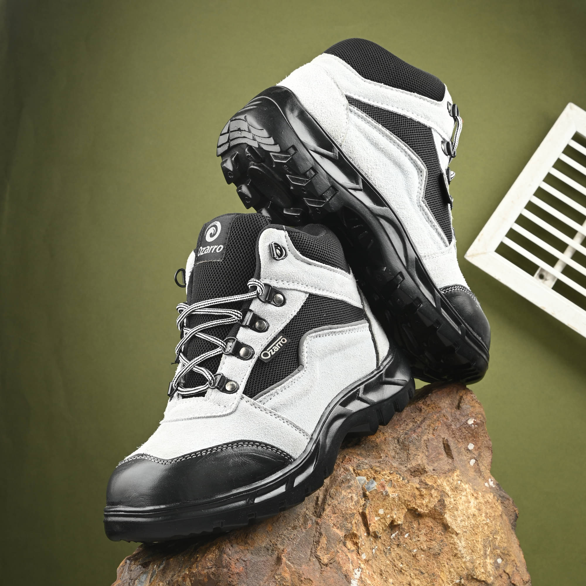     			Ozarro High Ankle Grey Safety Shoes