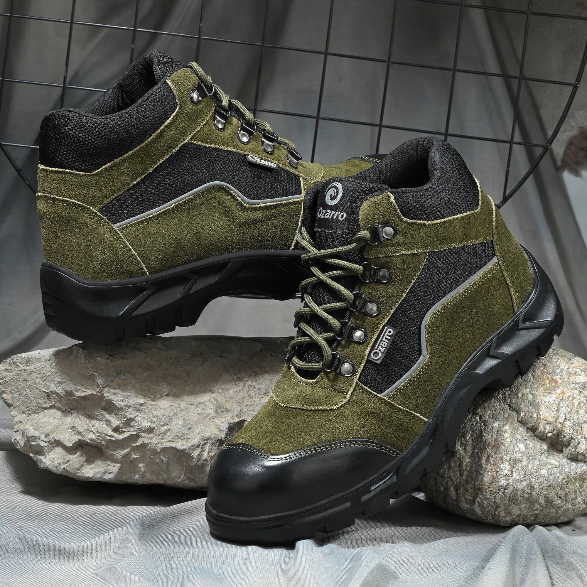     			Ozarro High Ankle Olive Green Safety Shoes