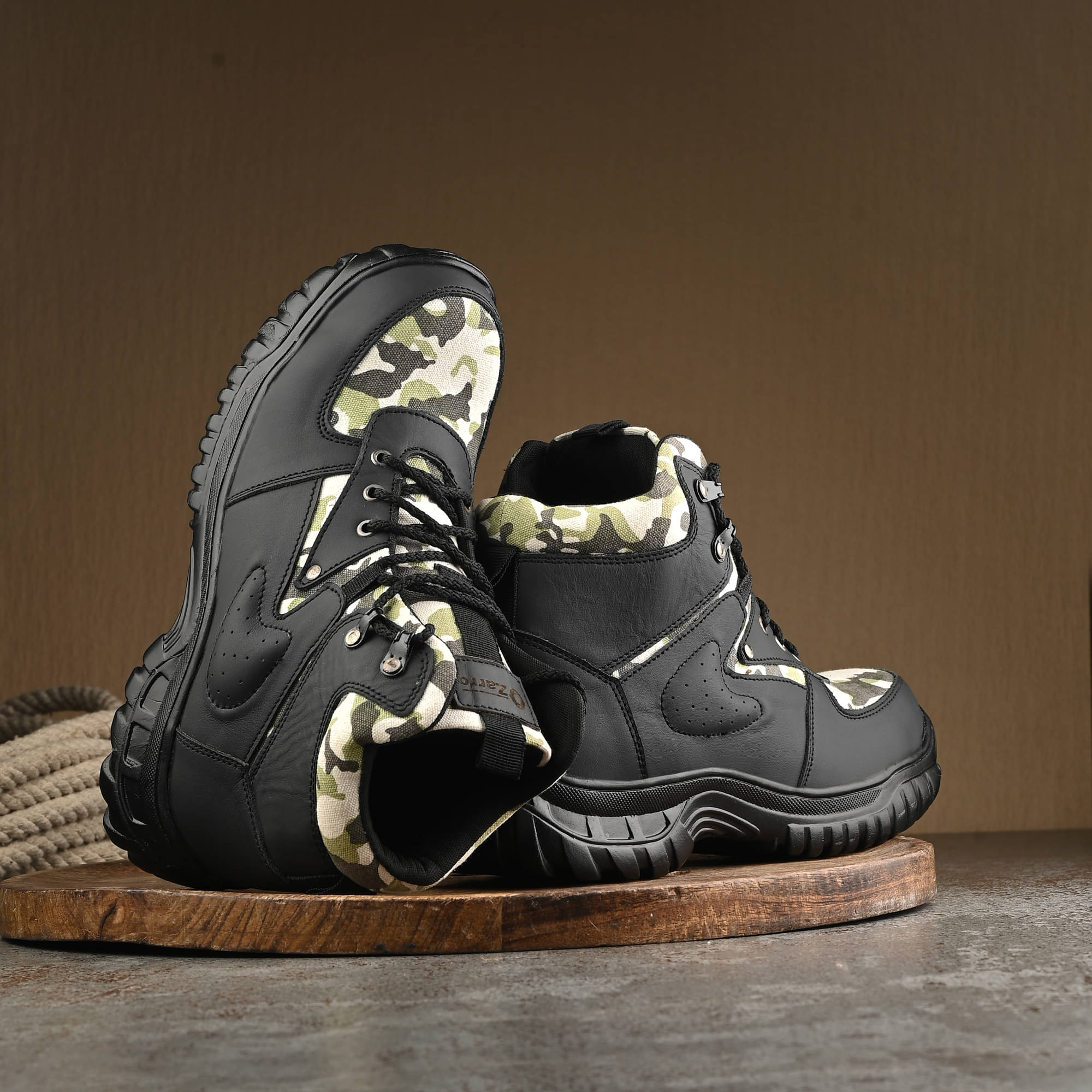     			Ozarro High Ankle Olive Green Safety Shoes
