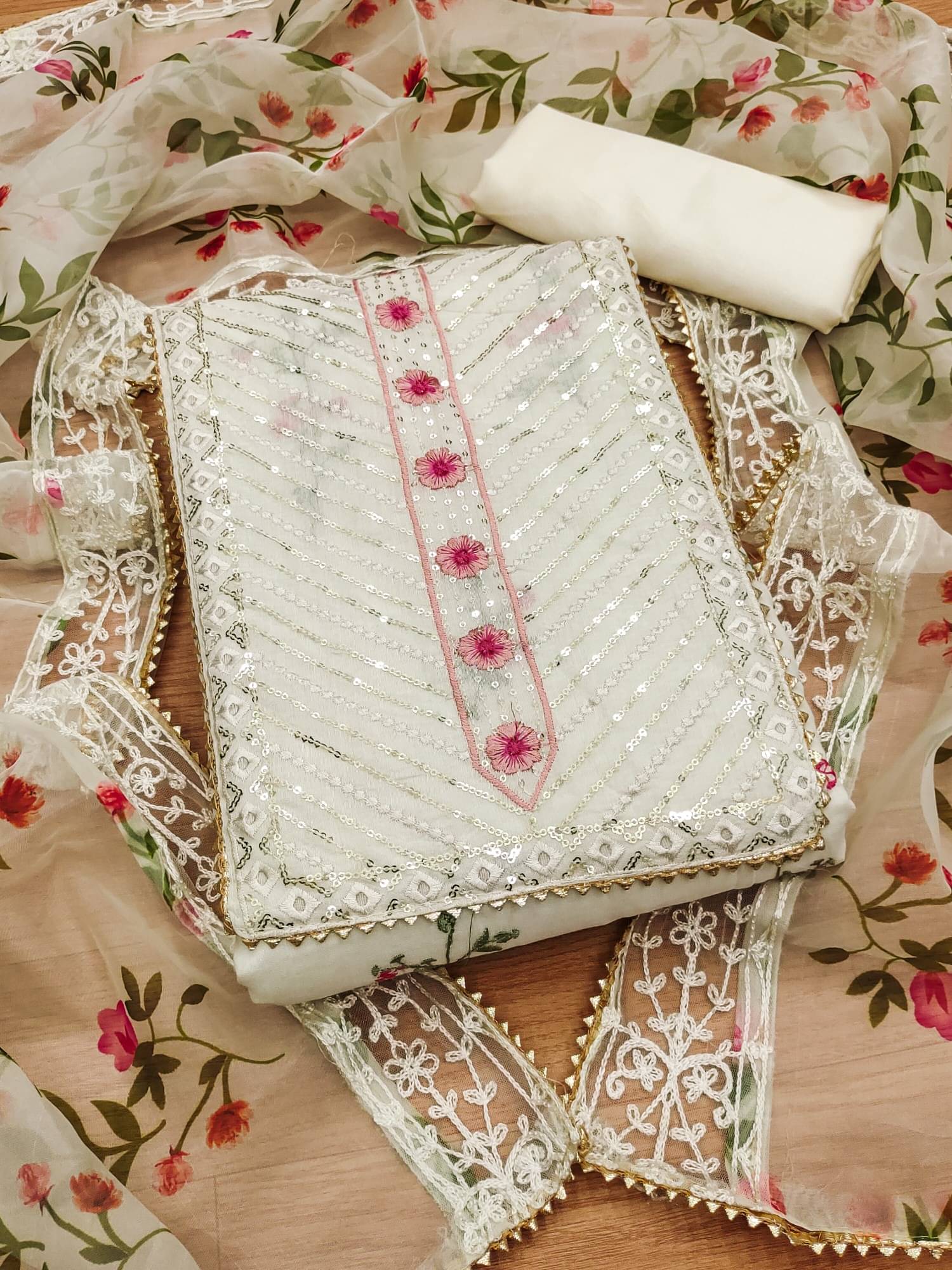 Panbai sarees Women Chanderi Unstitched Dress Material ( White ) Panbai sarees Women Chanderi Unstitched Dress Material ( White )