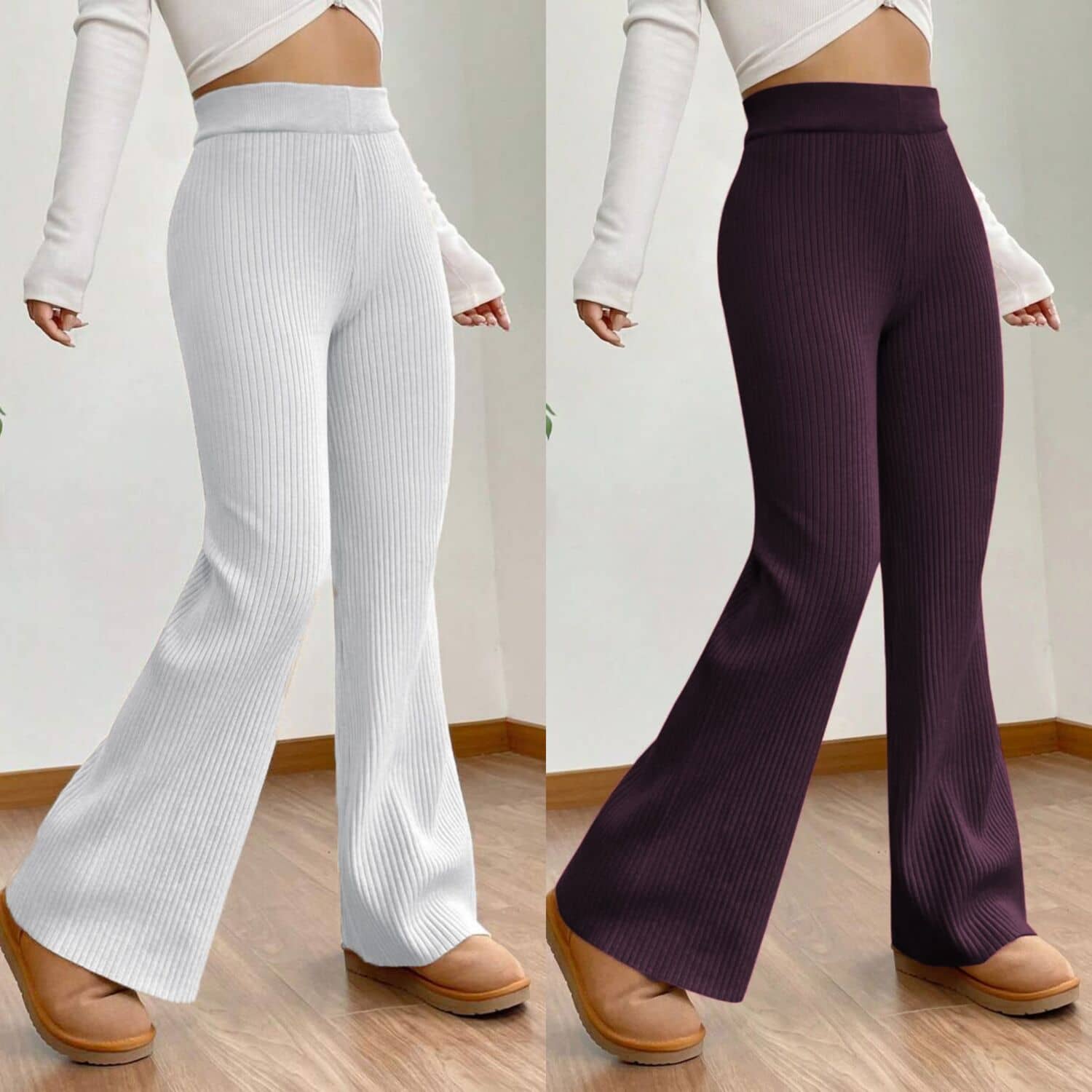 Qyaas Women Knitted Wide Leg Trousers ( White,Wine ) - Trousers | Buy online on ZillyBuy