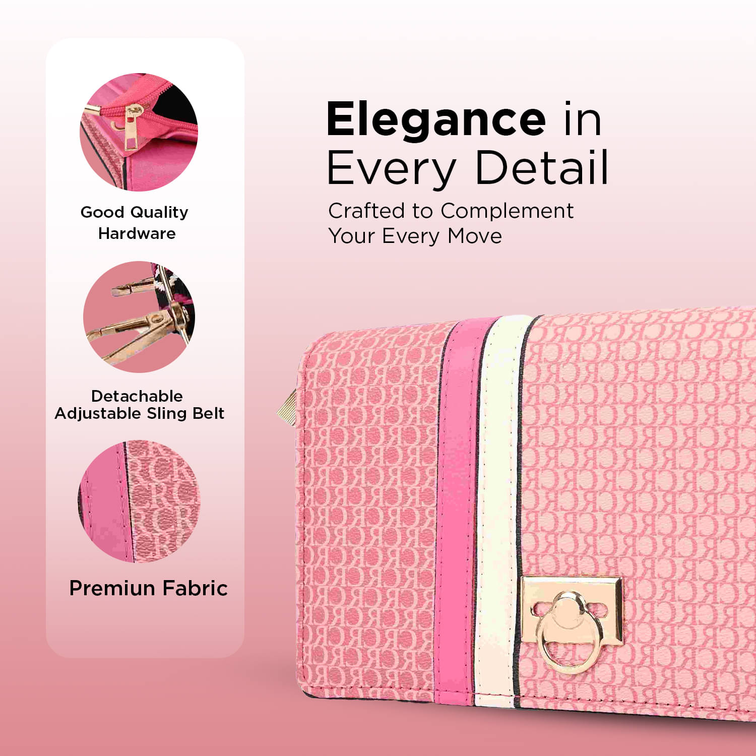     			Sageware Sling Bag Faux Leather Set of 1 ( Pink )