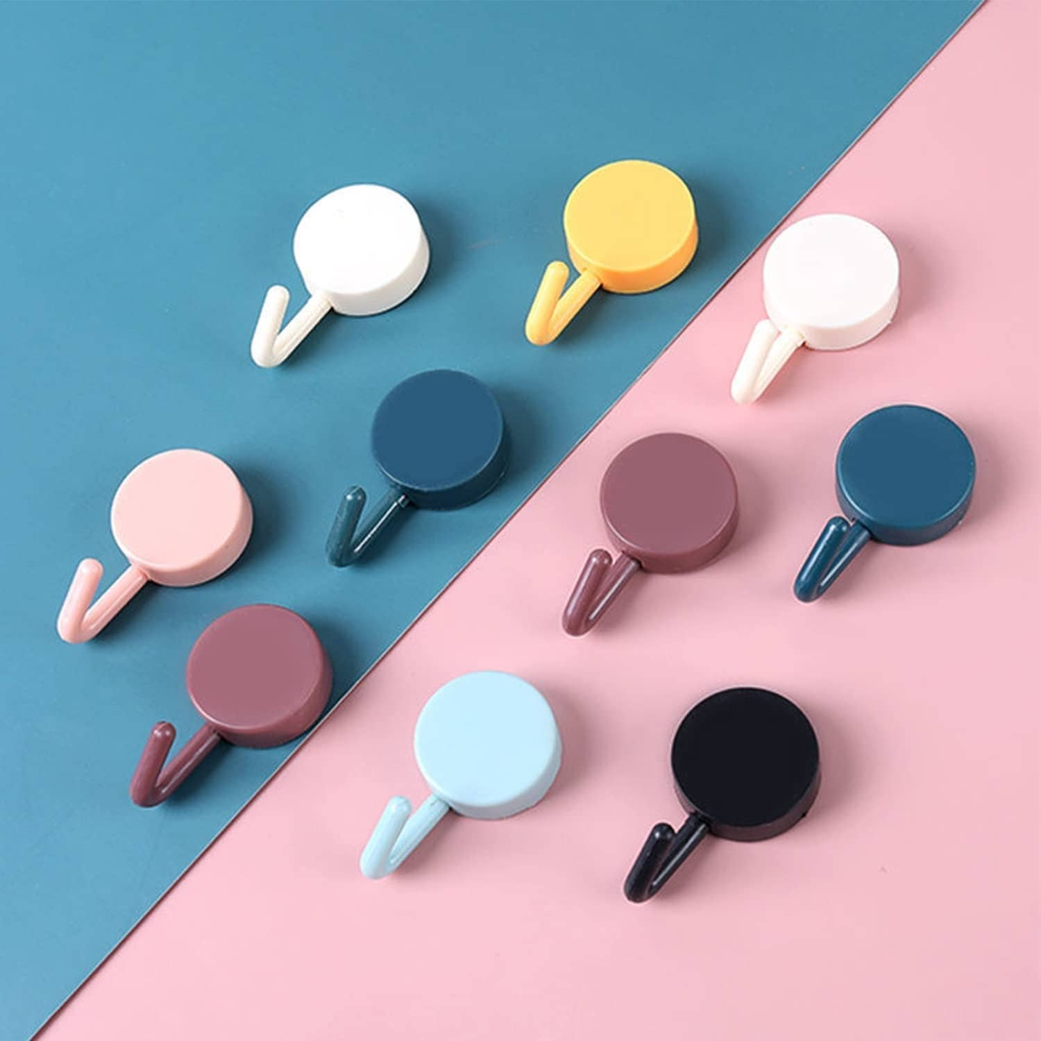 Self Adhesive Wall Hooks Waterproof Adhesive Sticky Round Hooks | Hanging Capacity 2 KG Max | Multipurpose Home Storage (Colorful Hook, Pack of 10 Pcs), Plastic