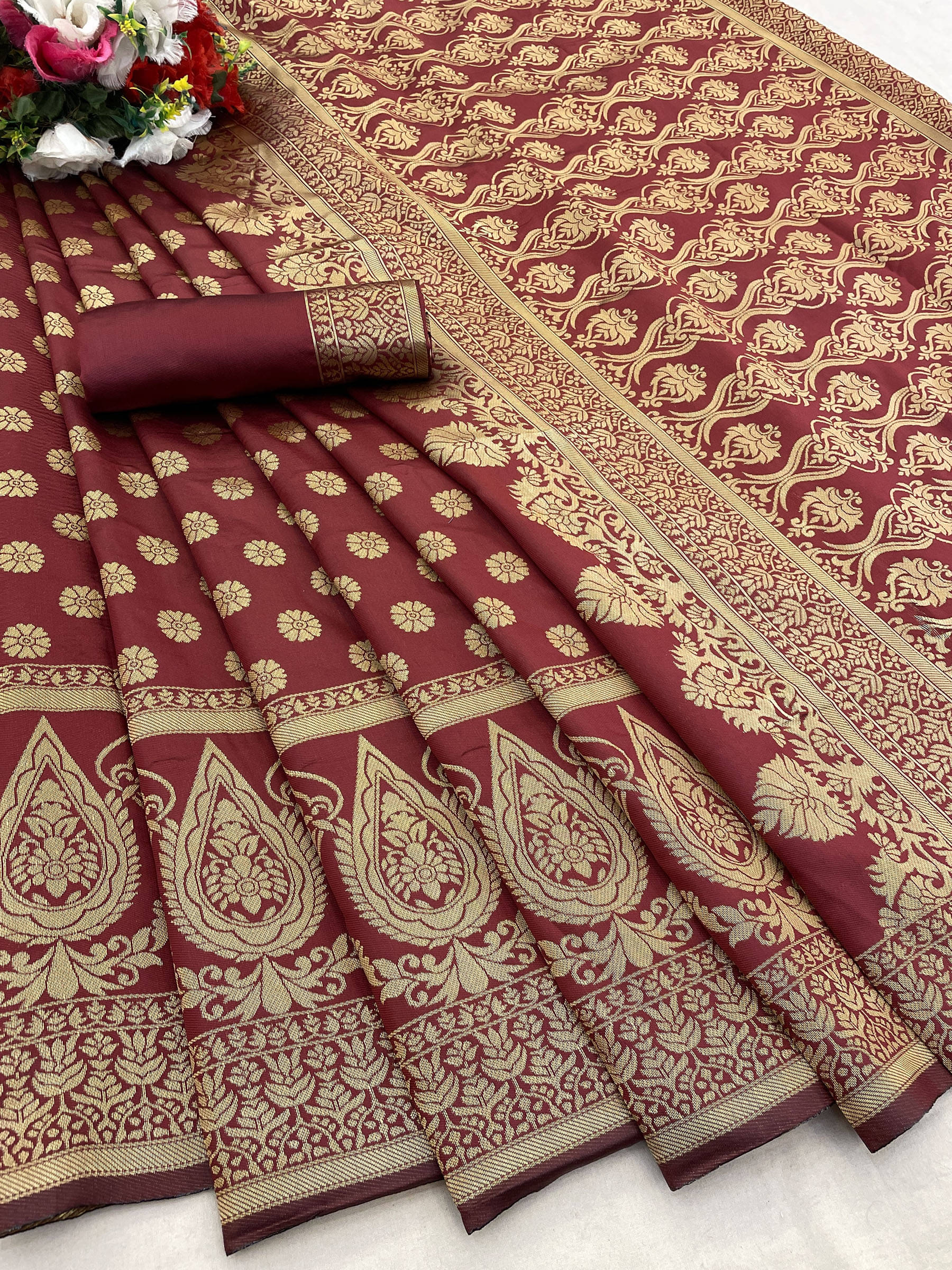     			TRENDING KART Art Silk Self Design Kanjeevaram Sarees With Unstitched Blouse Piece ( Yellow )
