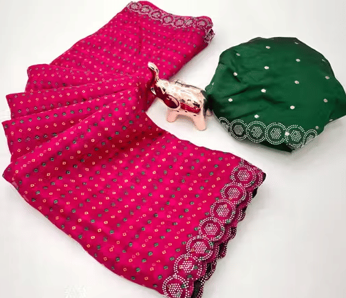 VAANISRI Chiffon Printed Bandhani Sarees With Unstitched Blouse Piece ( Pink ) VAANISRI Chiffon Printed Bandhani Sarees With Unstitched Blouse Piece ( Pink )